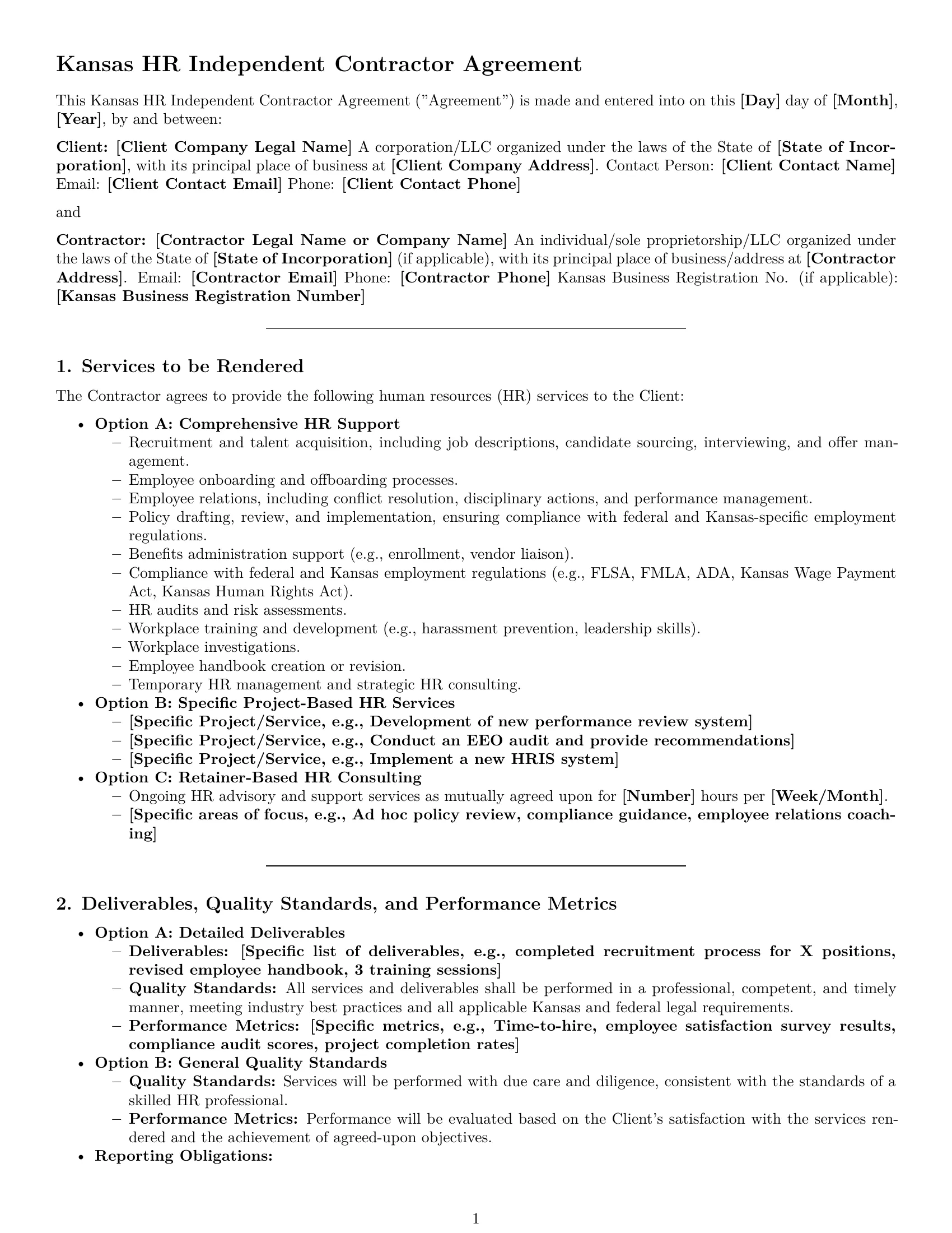 Preview page 1 of Pro Kansas hr independent contractor agreement template