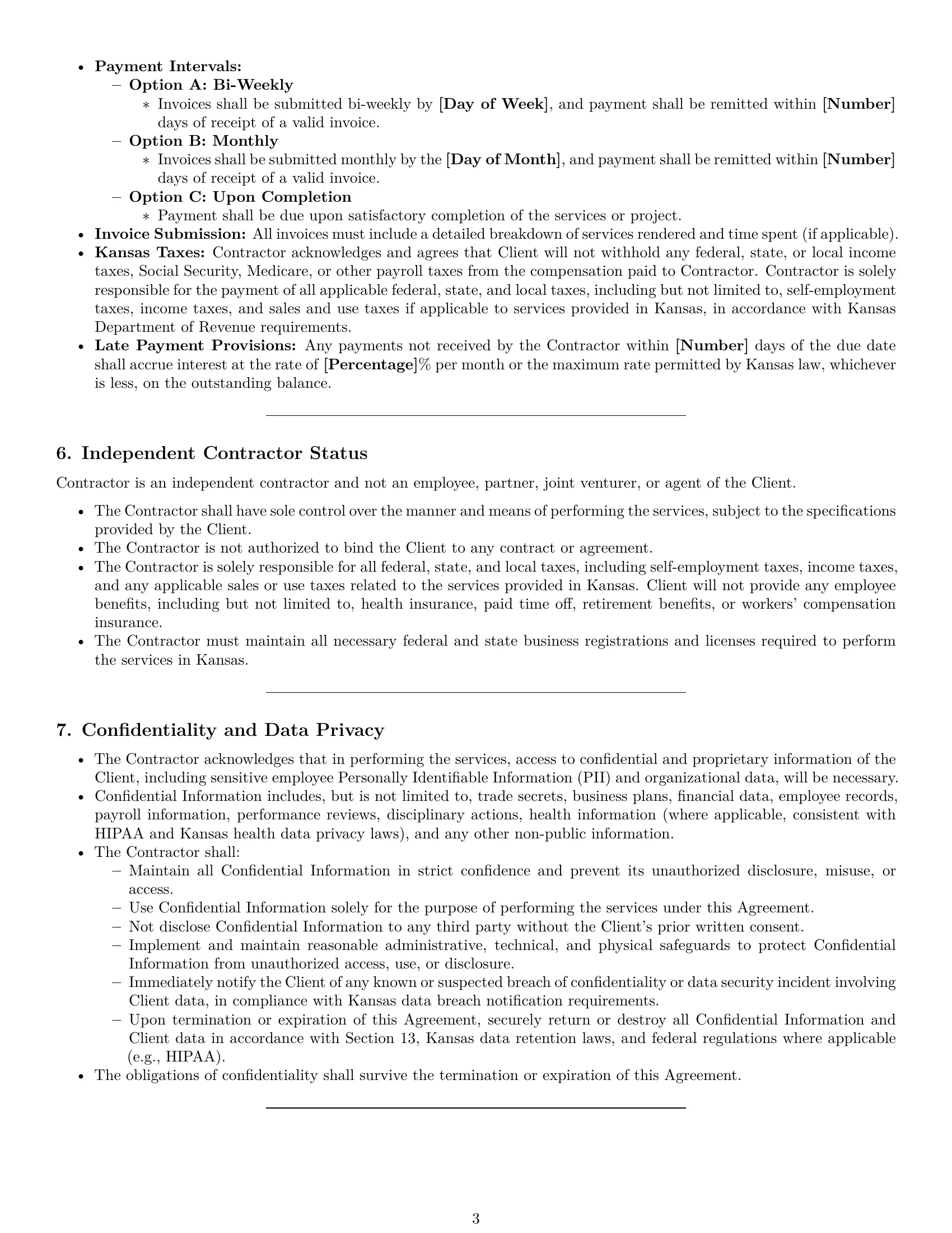 Preview page 3 of Pro Kansas hr independent contractor agreement template
