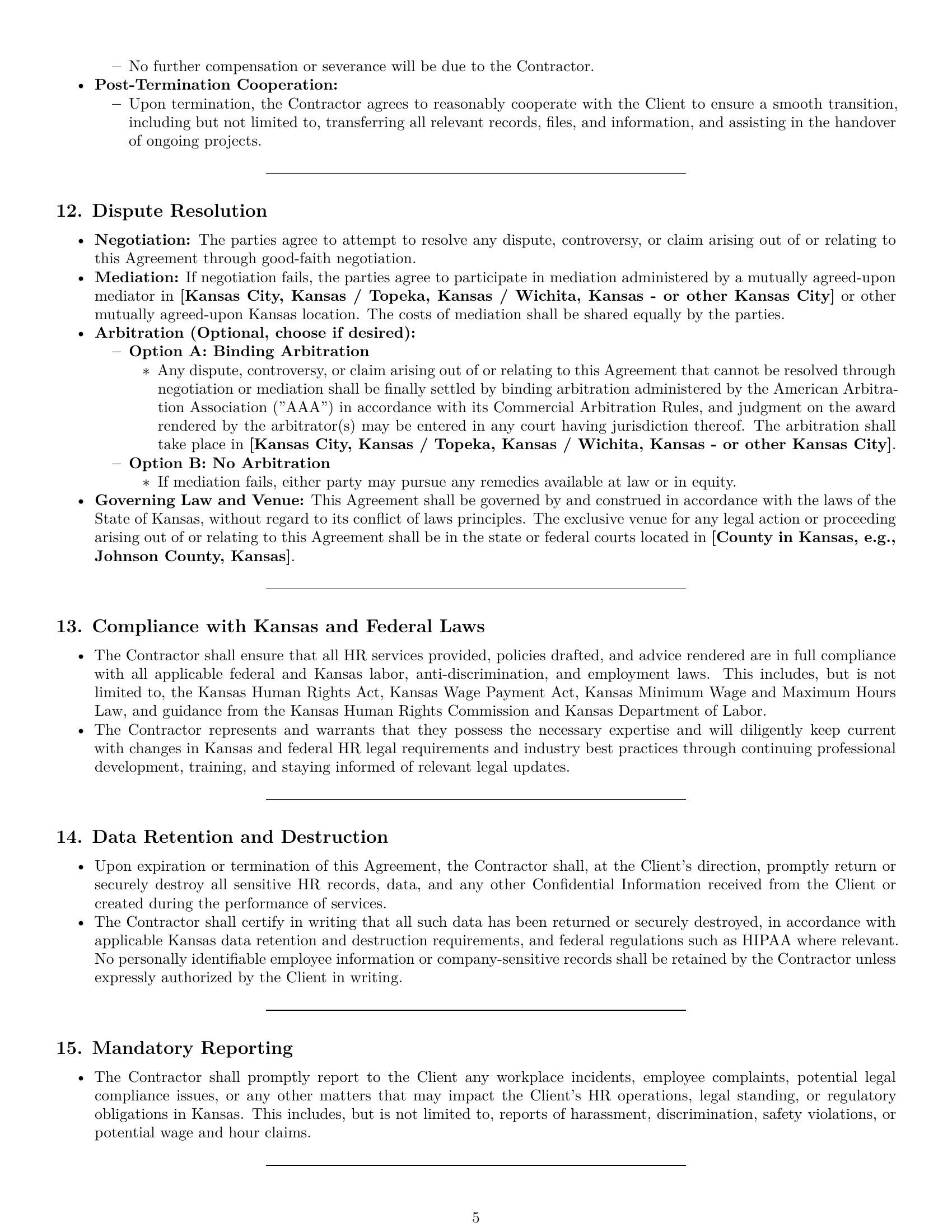 Preview page 5 of Pro Kansas hr independent contractor agreement template