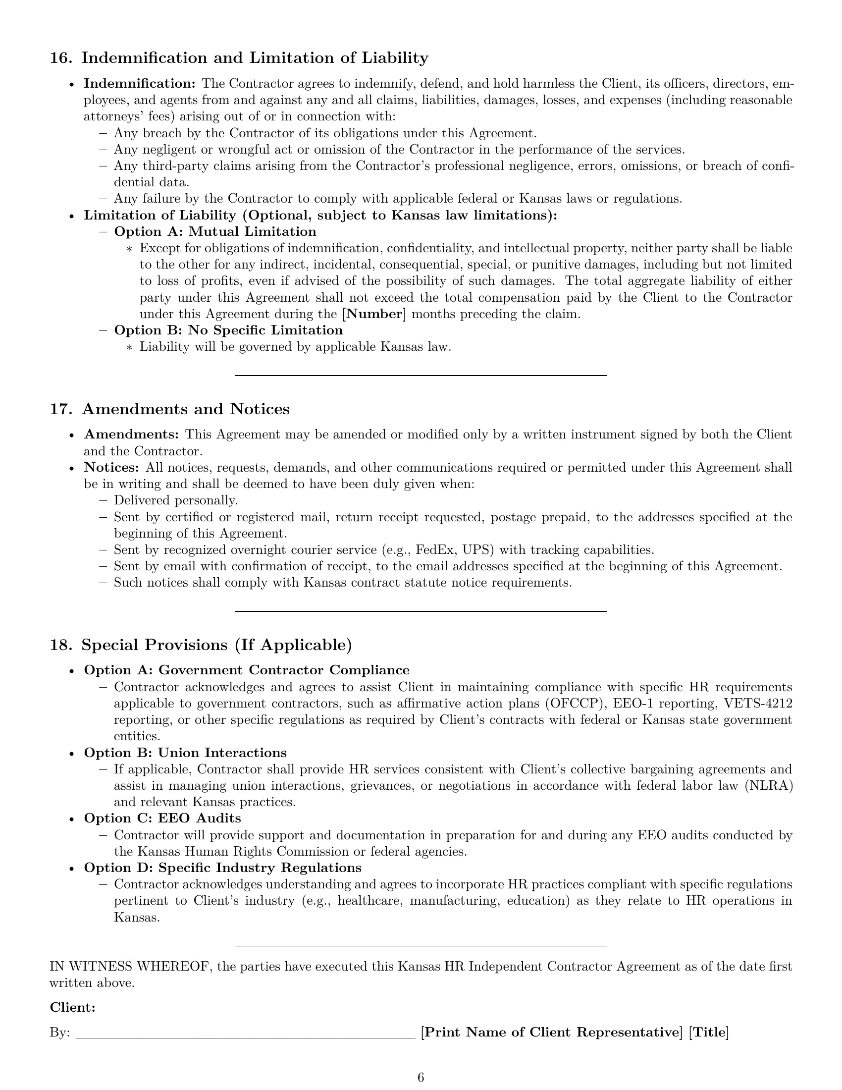 Preview page 6 of Pro Kansas hr independent contractor agreement template
