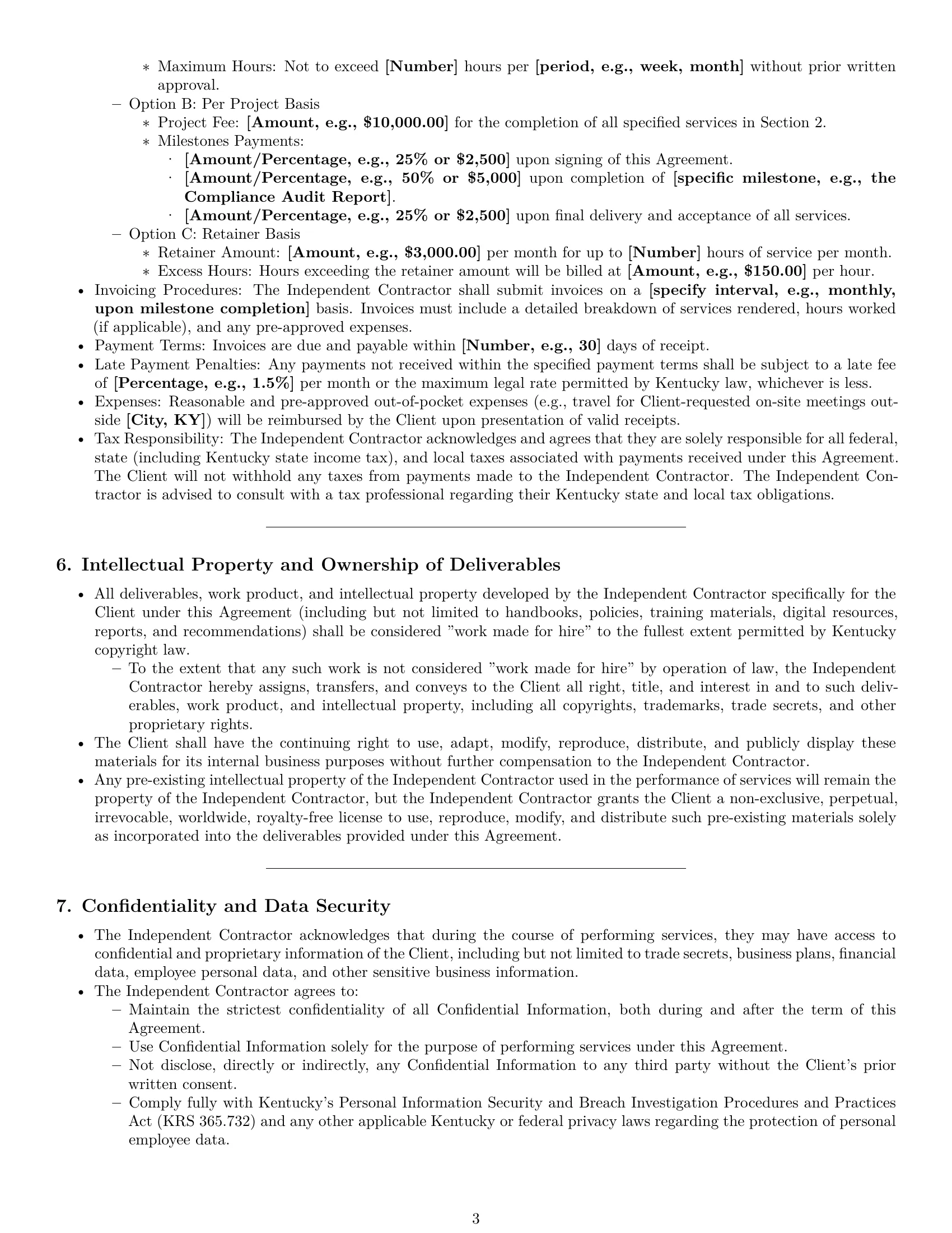 Preview page 3 of Pro Kentucky hr independent contractor agreement template