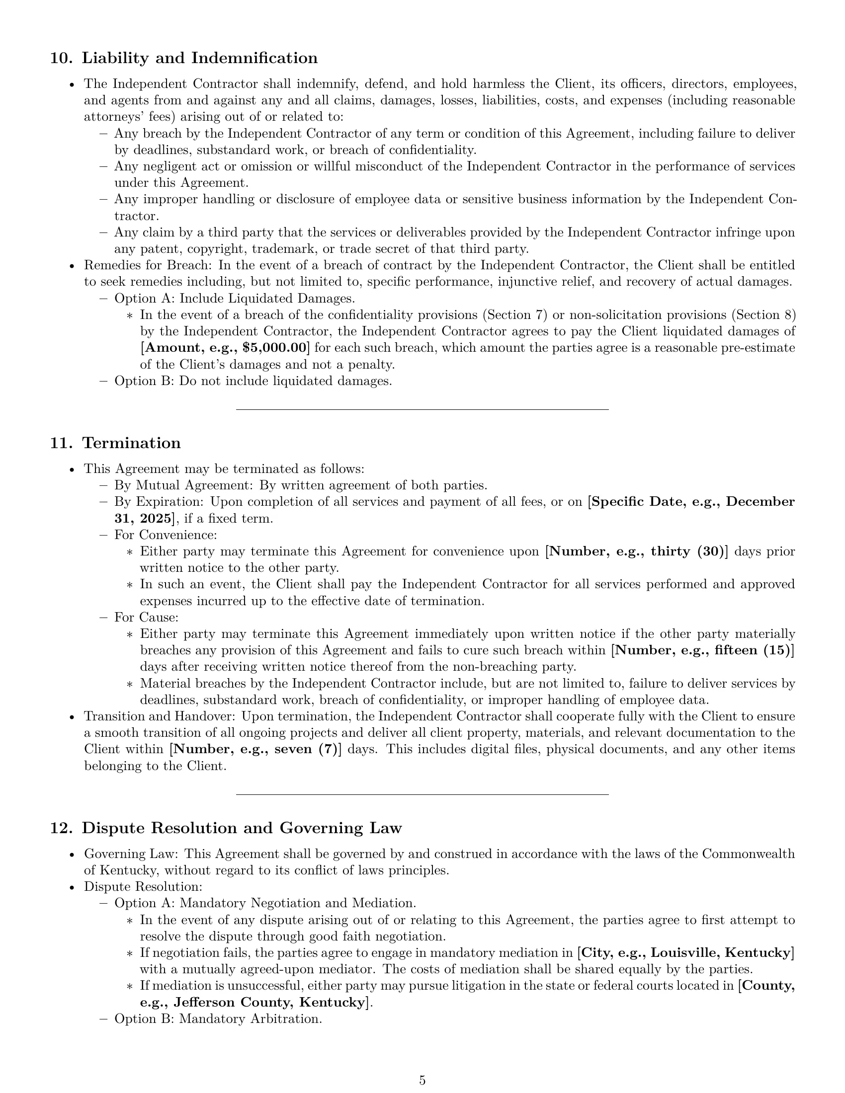 Preview page 5 of Pro Kentucky hr independent contractor agreement template