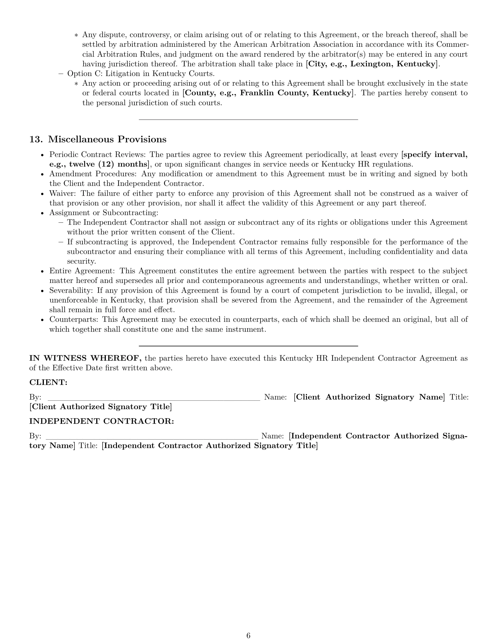 Preview page 6 of Pro Kentucky hr independent contractor agreement template