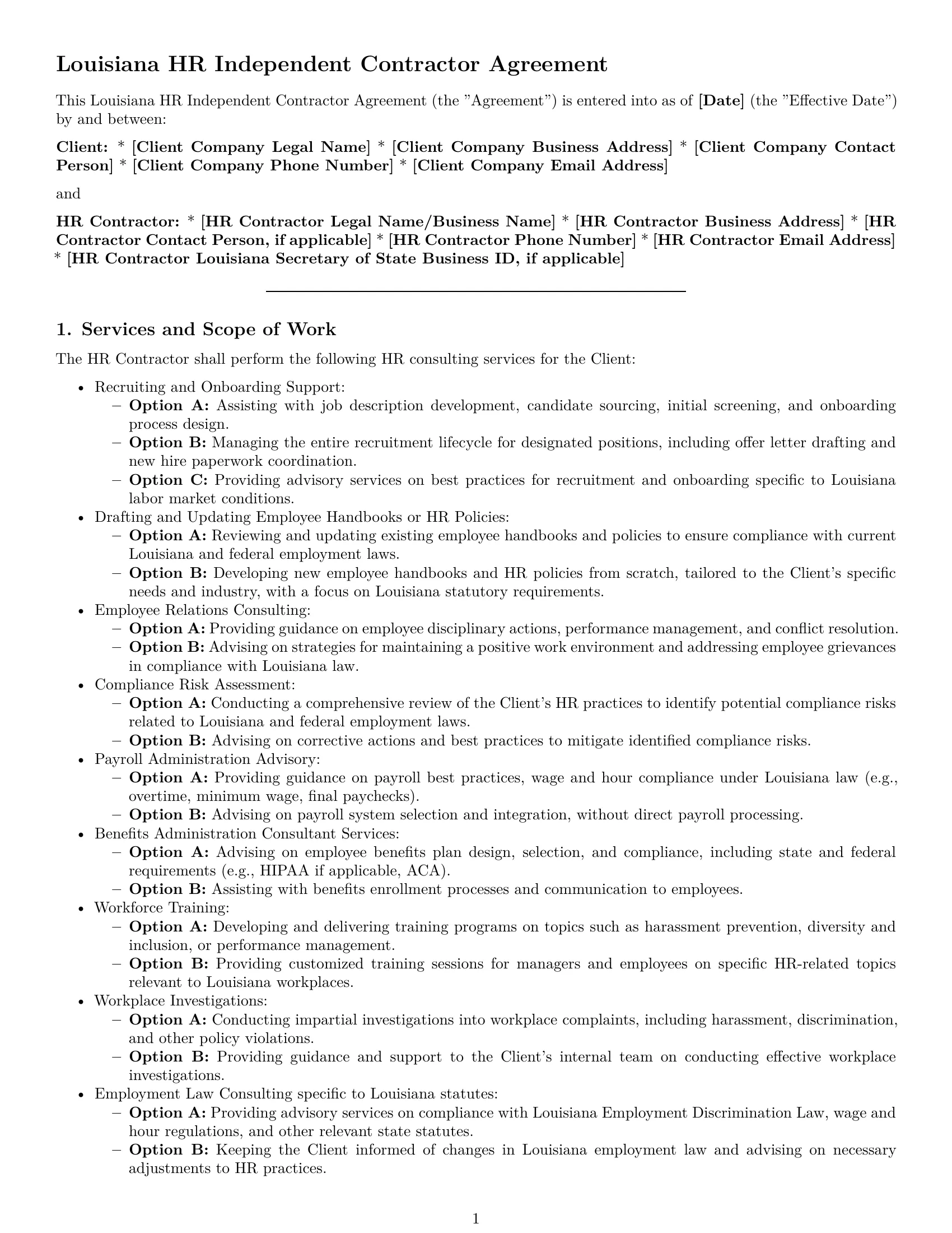 Preview page 1 of Pro Louisiana hr independent contractor agreement template