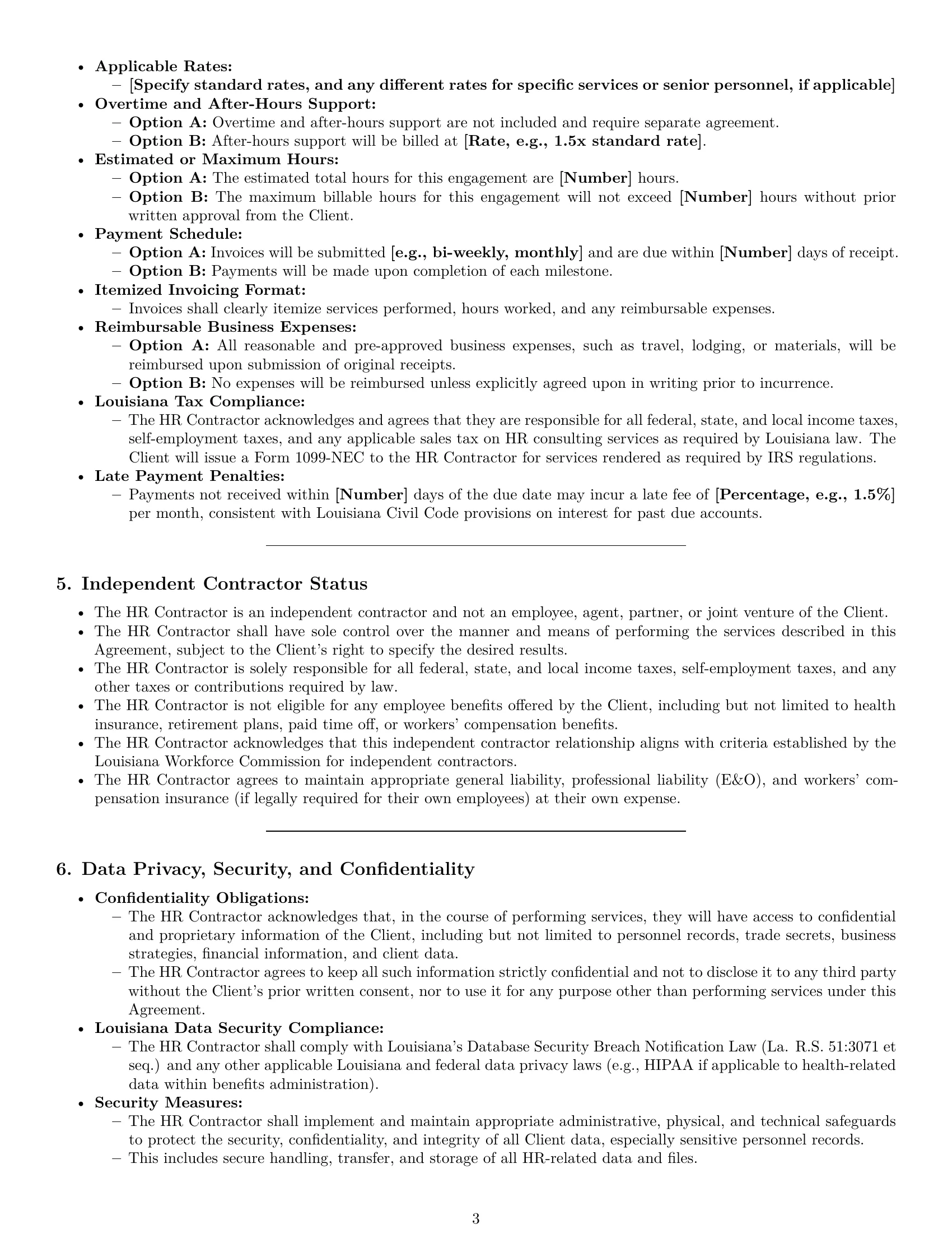 Preview page 3 of Pro Louisiana hr independent contractor agreement template