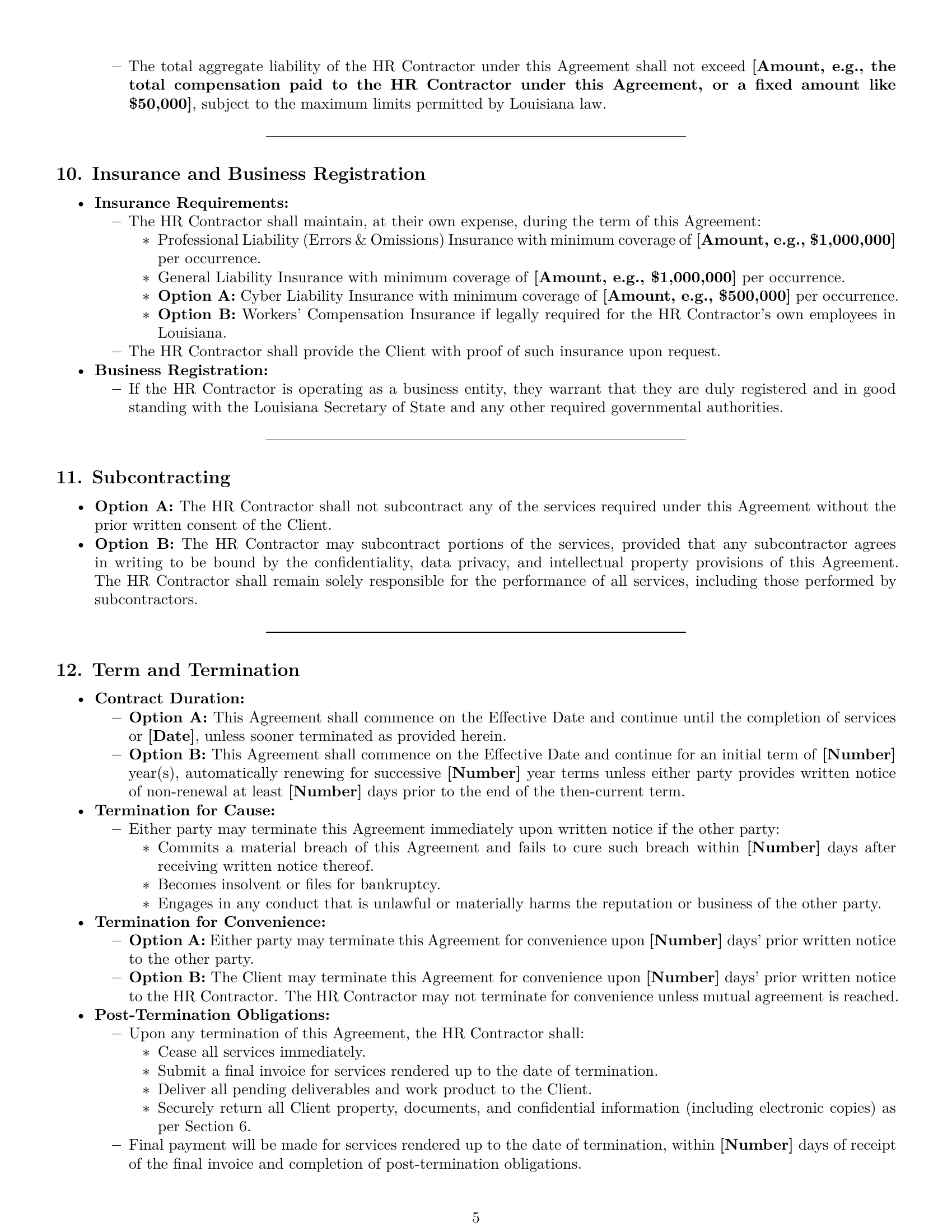 Preview page 5 of Pro Louisiana hr independent contractor agreement template