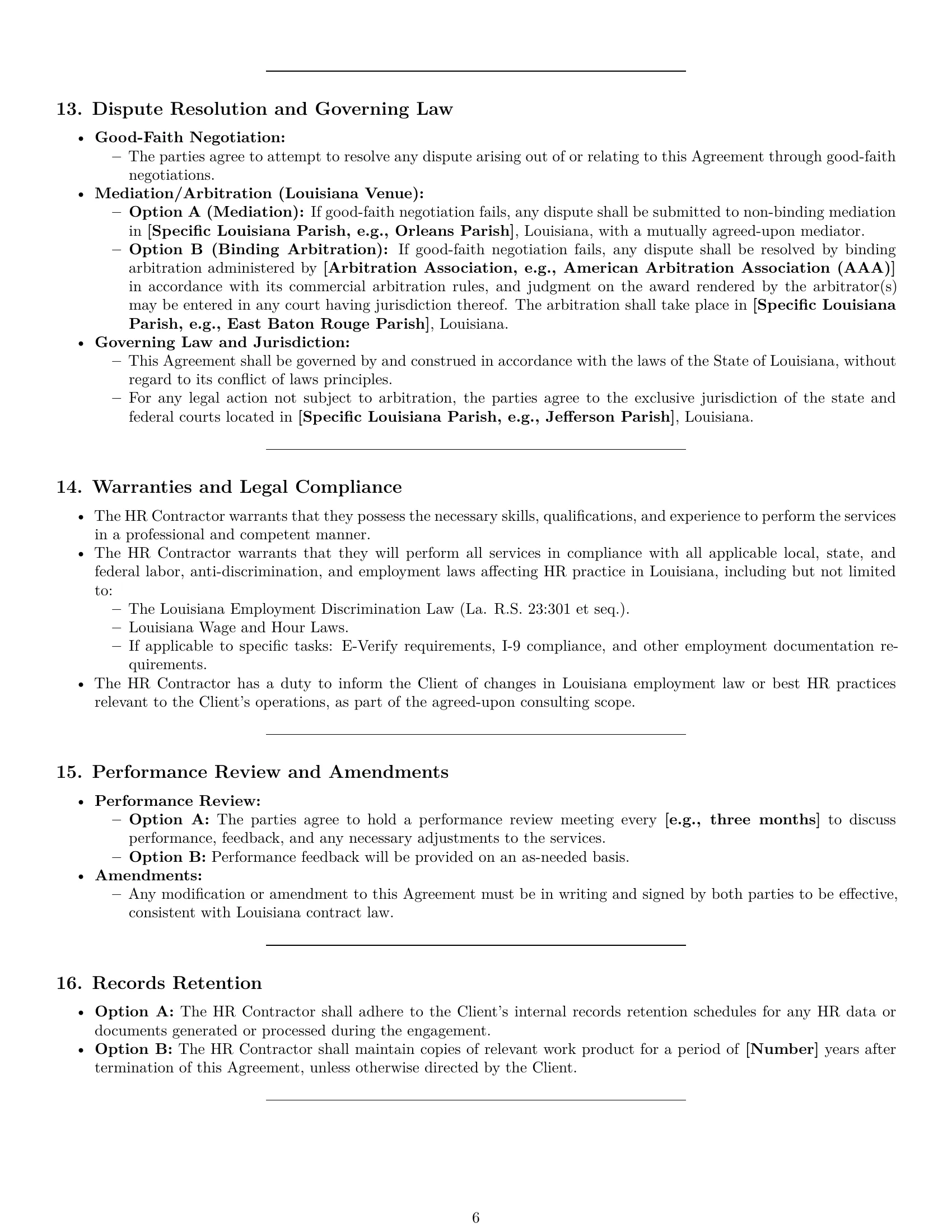 Preview page 6 of Pro Louisiana hr independent contractor agreement template