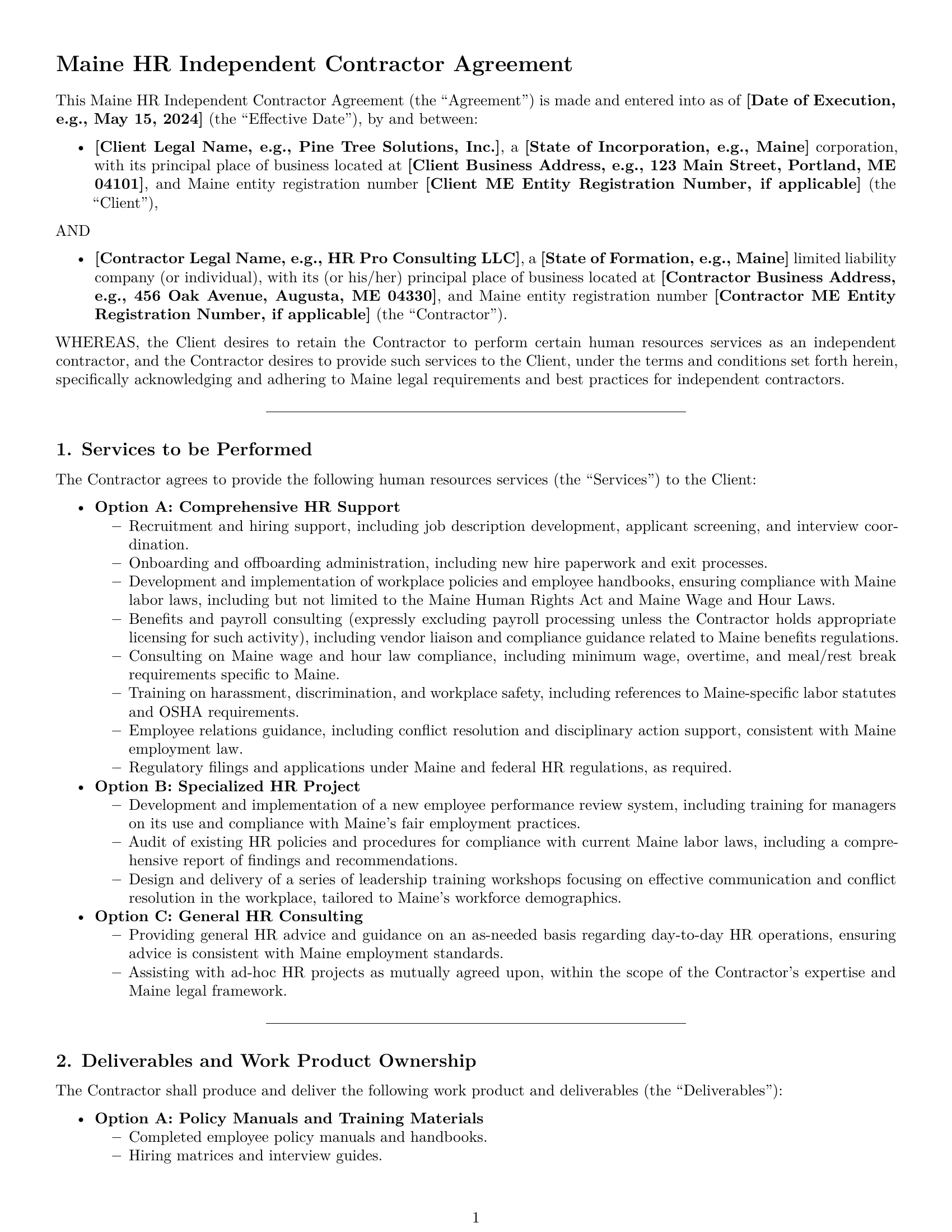 Preview page 1 of Pro Maine hr independent contractor agreement template