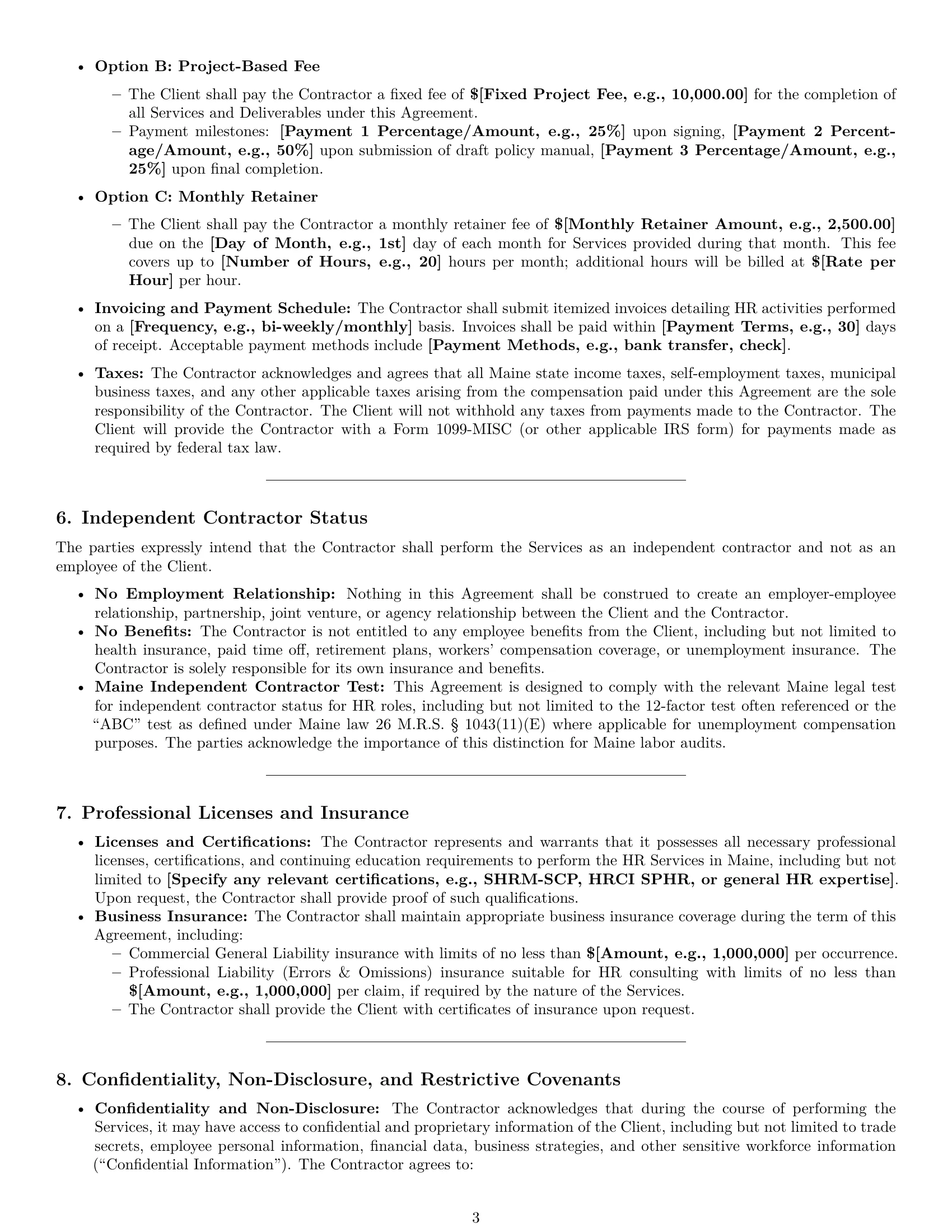 Preview page 3 of Pro Maine hr independent contractor agreement template