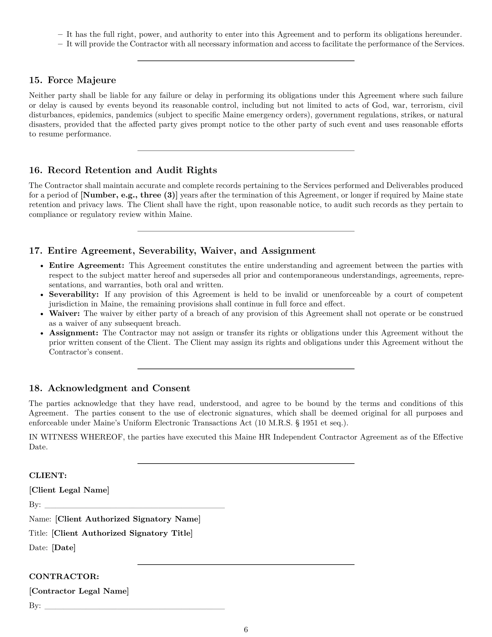 Preview page 6 of Pro Maine hr independent contractor agreement template
