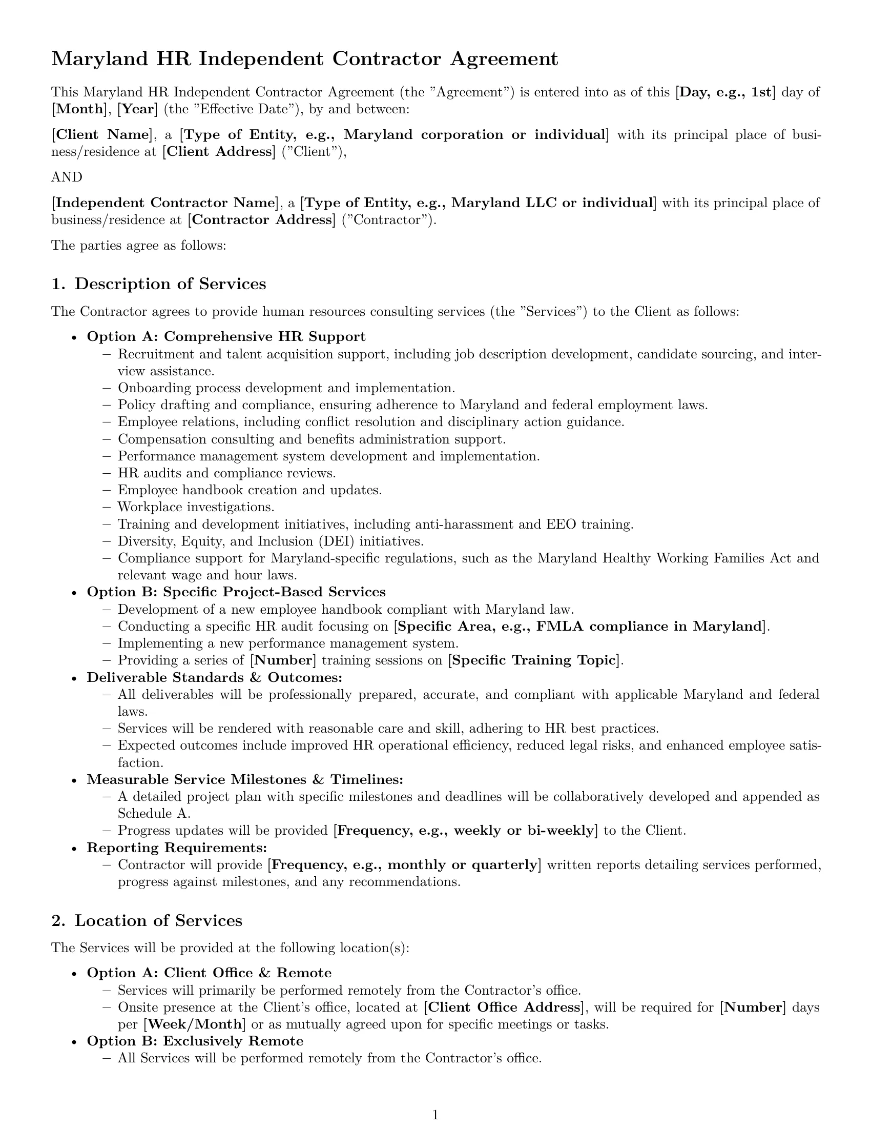 Preview page 1 of Pro Maryland hr independent contractor agreement template