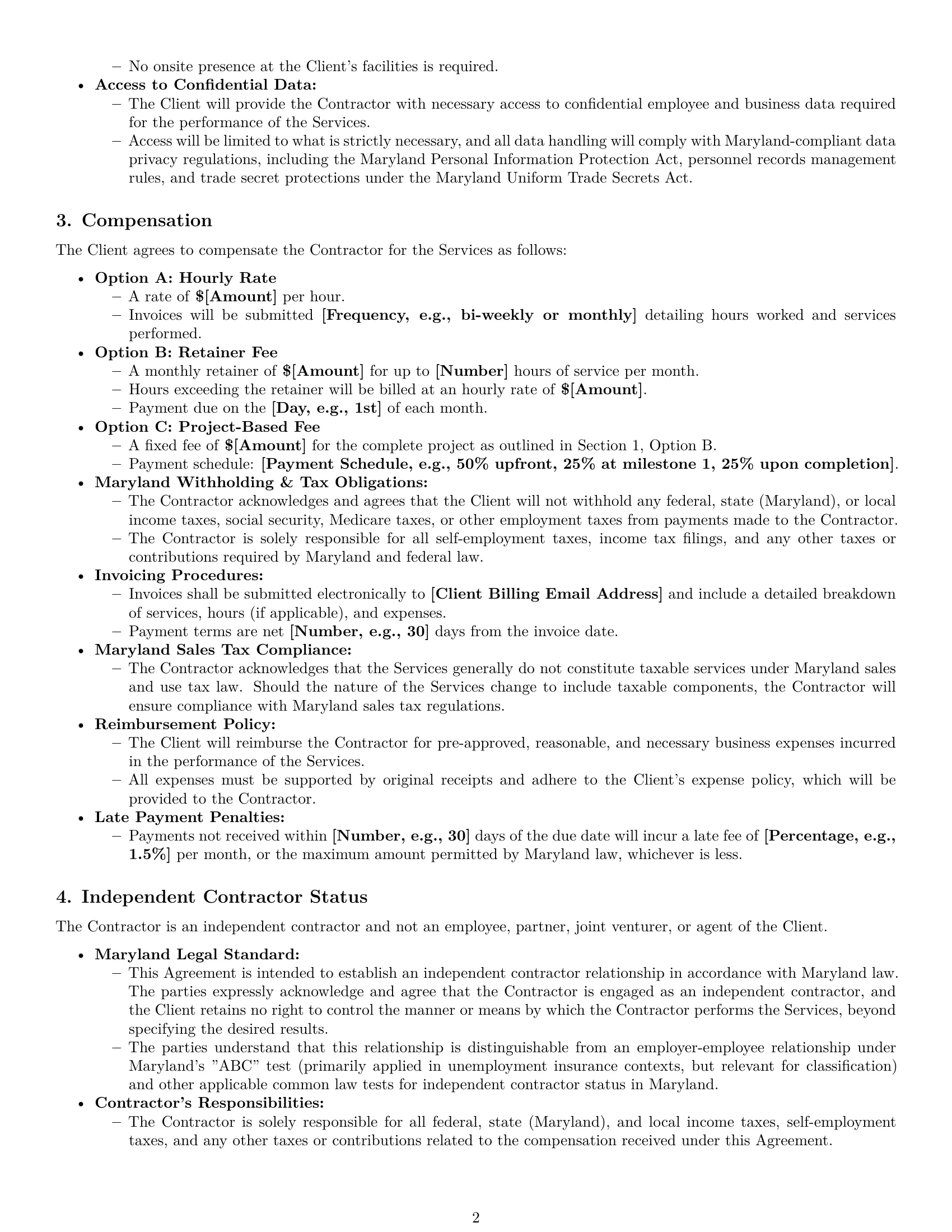 Preview page 2 of Pro Maryland hr independent contractor agreement template