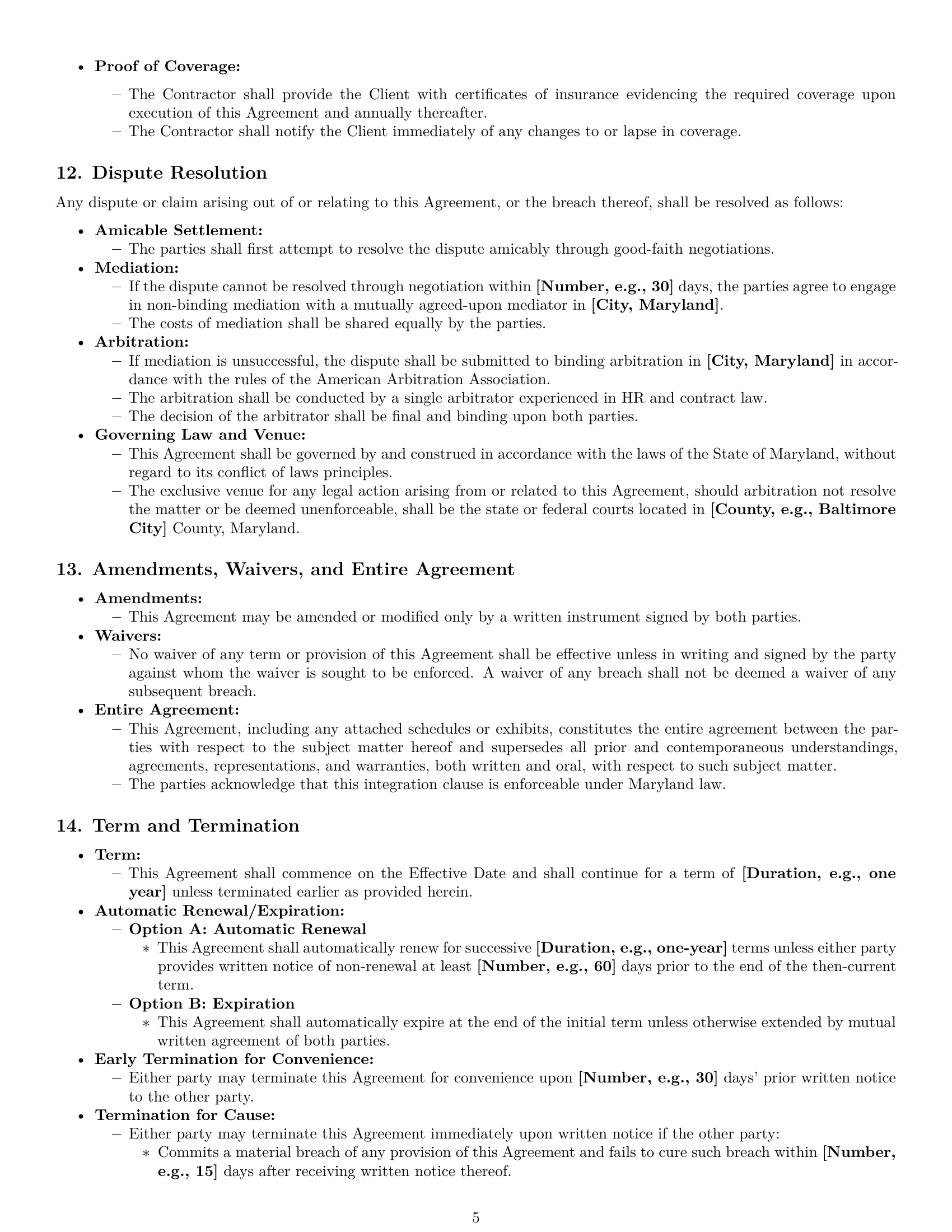 Preview page 5 of Pro Maryland hr independent contractor agreement template