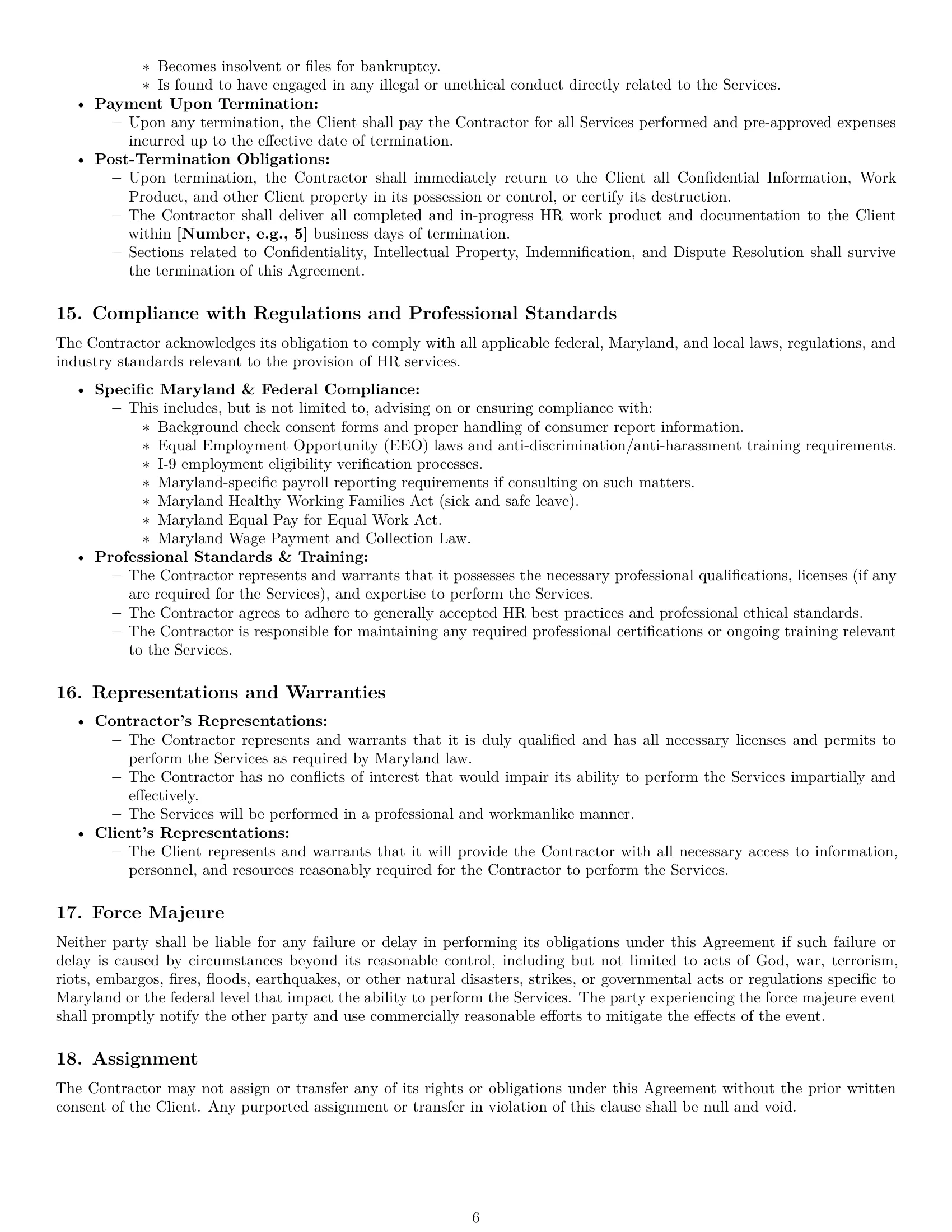 Preview page 6 of Pro Maryland hr independent contractor agreement template