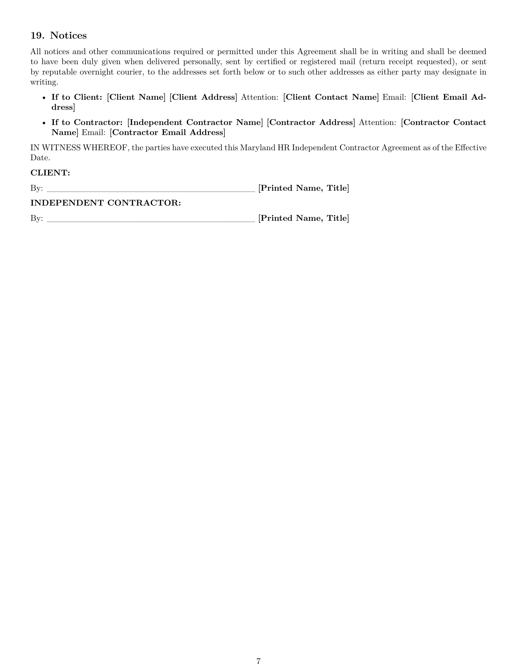Preview page 7 of Pro Maryland hr independent contractor agreement template