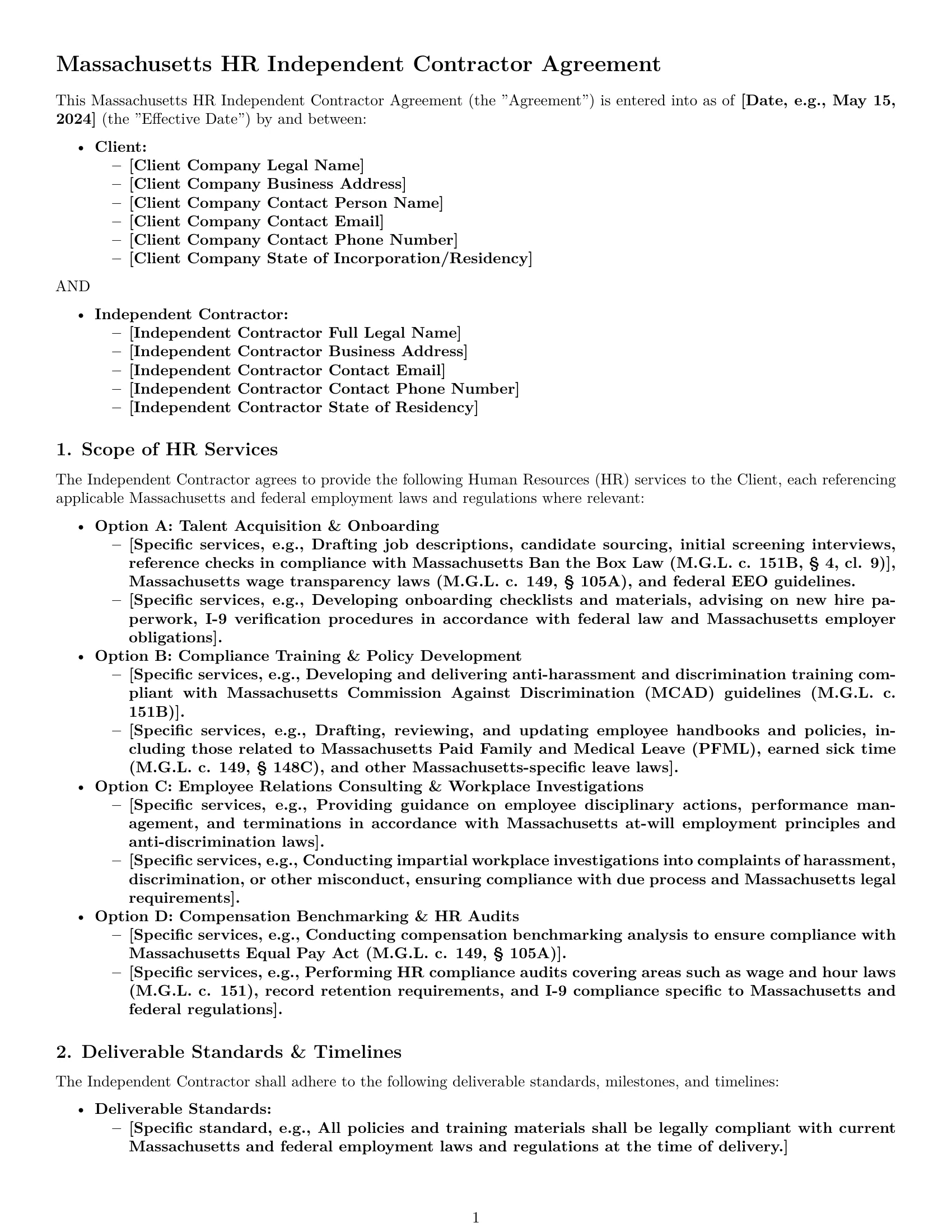 Preview page 1 of Pro Massachusetts hr independent contractor agreement template