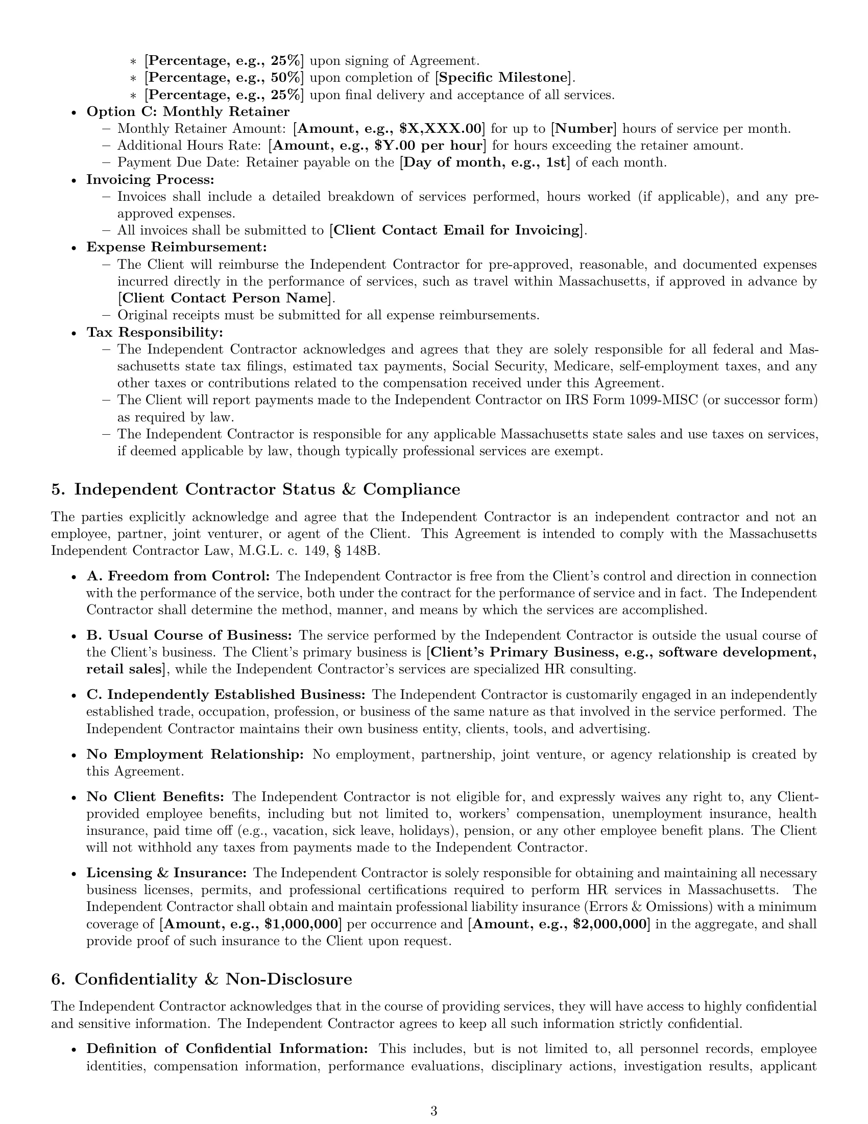 Preview page 3 of Pro Massachusetts hr independent contractor agreement template