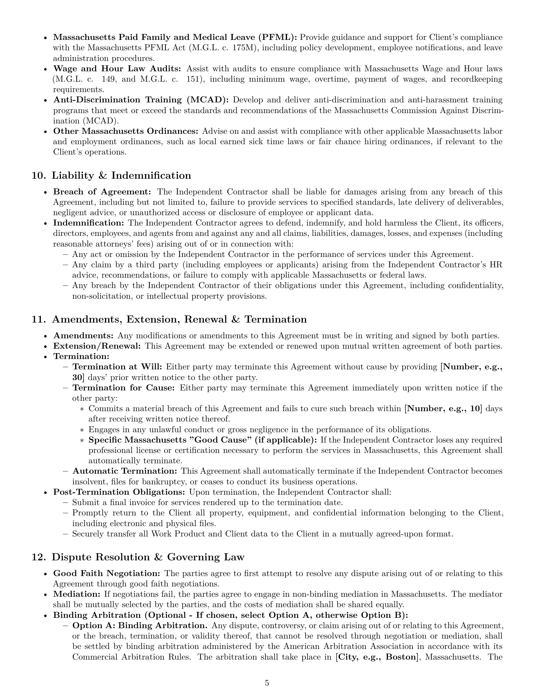 Preview page 5 of Pro Massachusetts hr independent contractor agreement template