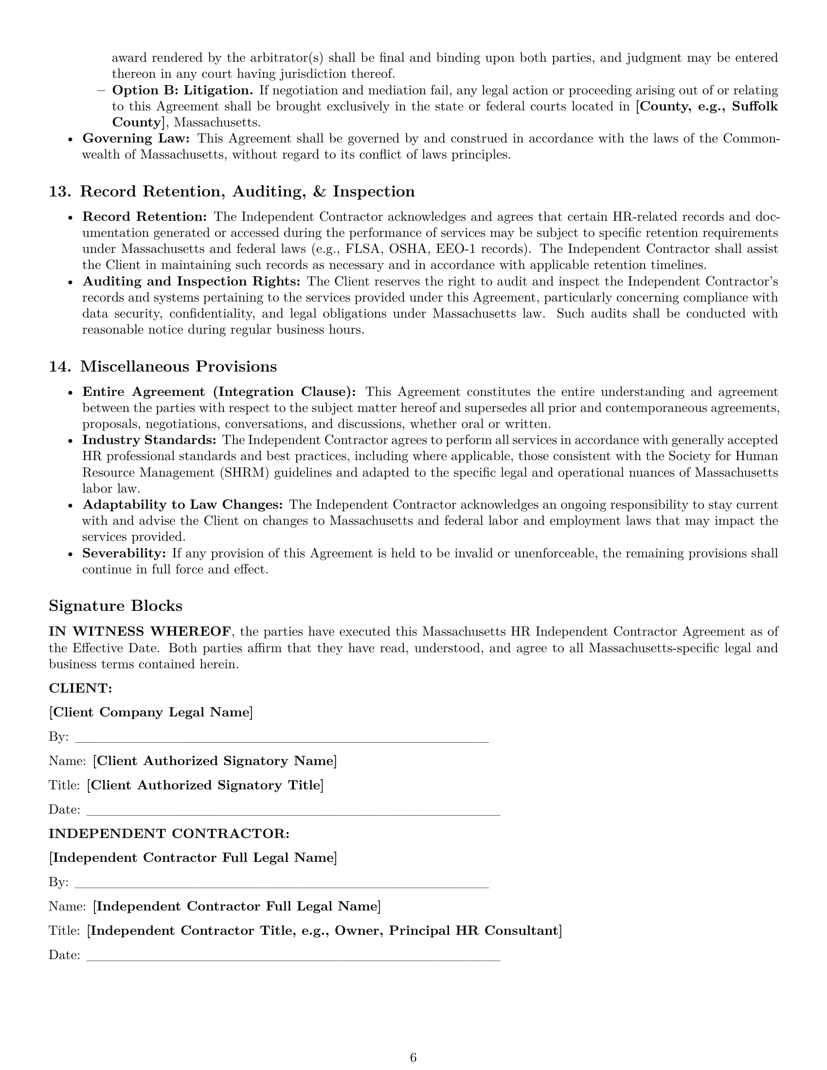 Preview page 6 of Pro Massachusetts hr independent contractor agreement template