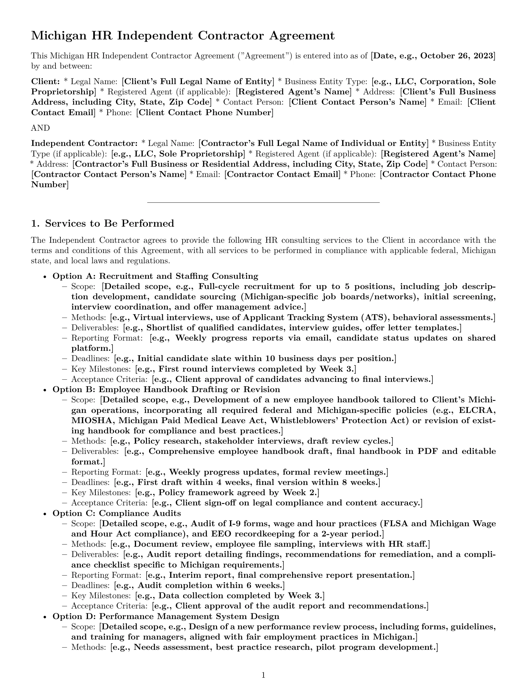 Preview page 1 of Pro Michigan hr independent contractor agreement template