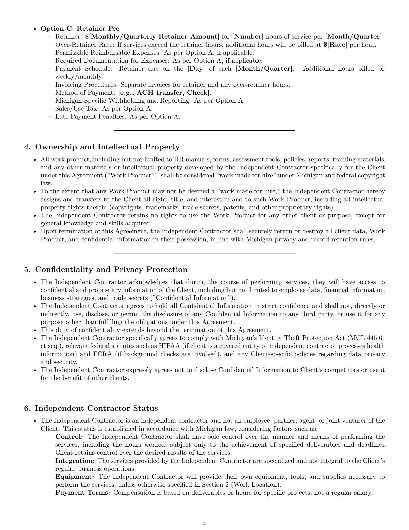 Preview page 4 of Pro Michigan hr independent contractor agreement template
