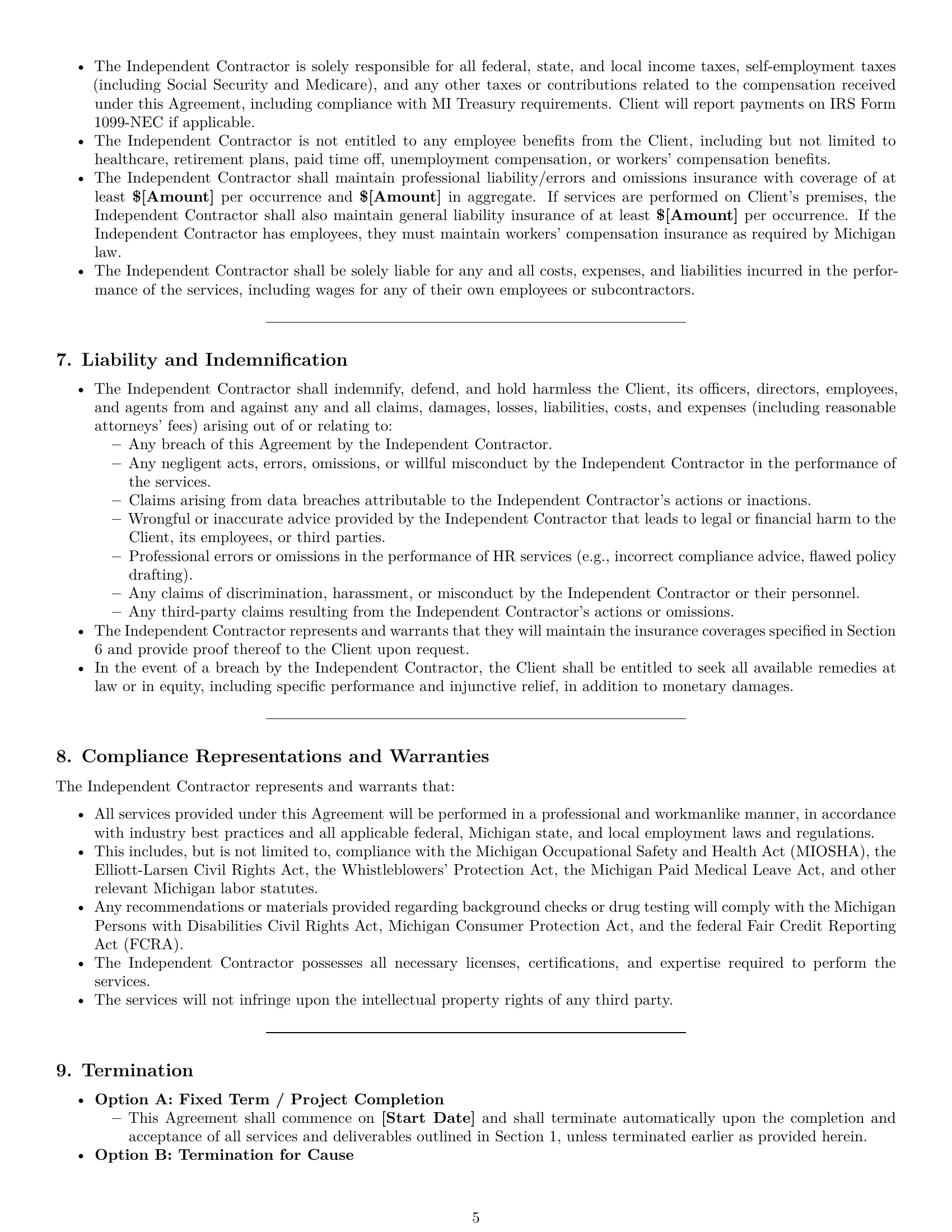 Preview page 5 of Pro Michigan hr independent contractor agreement template
