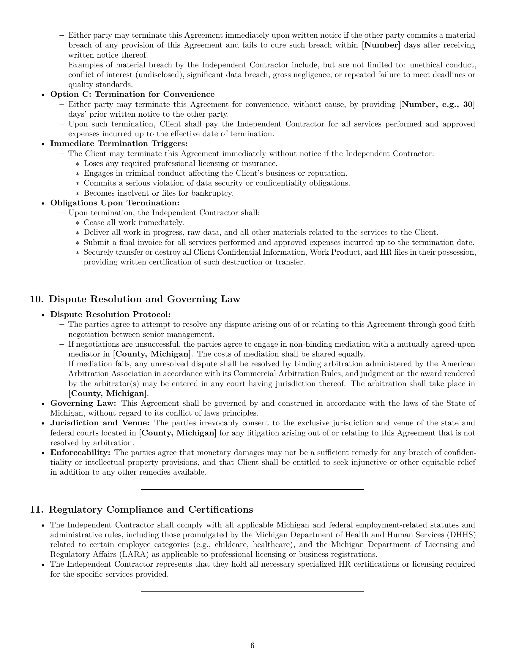 Preview page 6 of Pro Michigan hr independent contractor agreement template