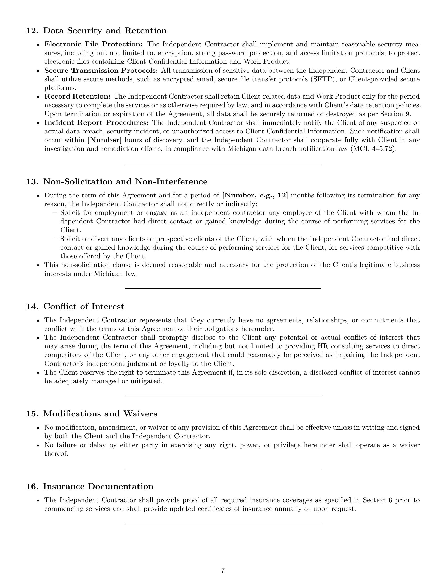 Preview page 7 of Pro Michigan hr independent contractor agreement template