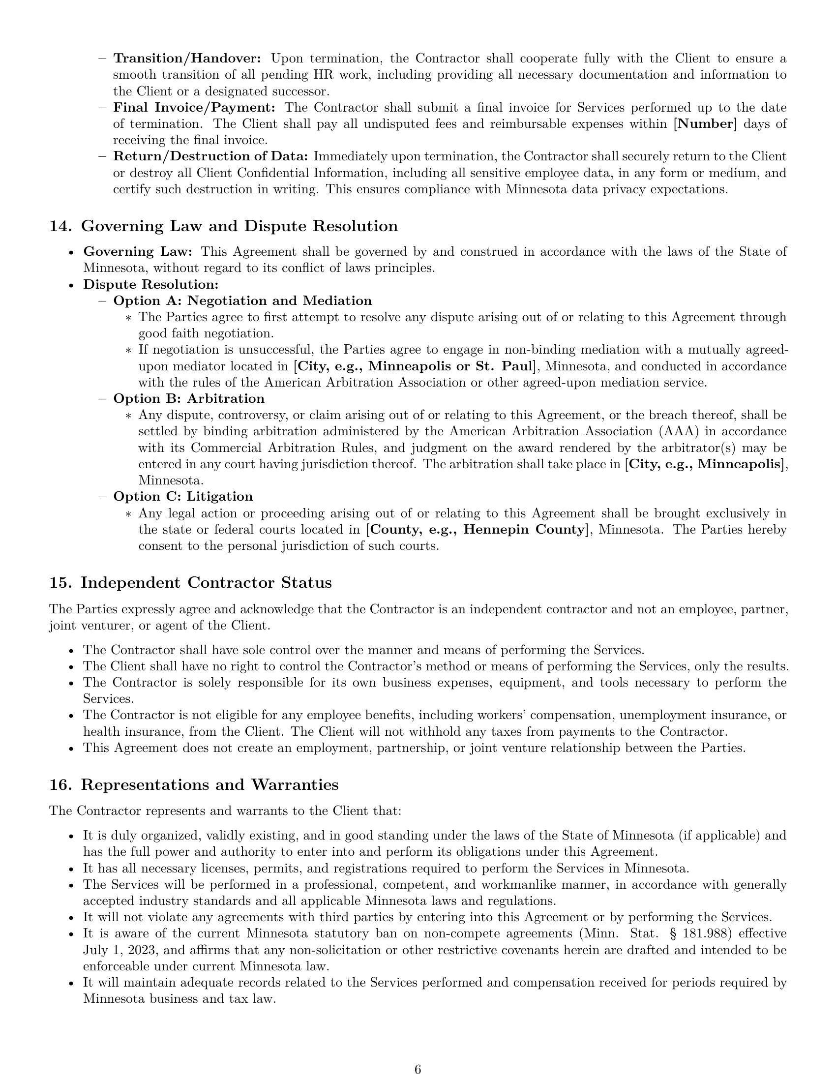 Preview page 6 of Pro Minnesota hr independent contractor agreement template