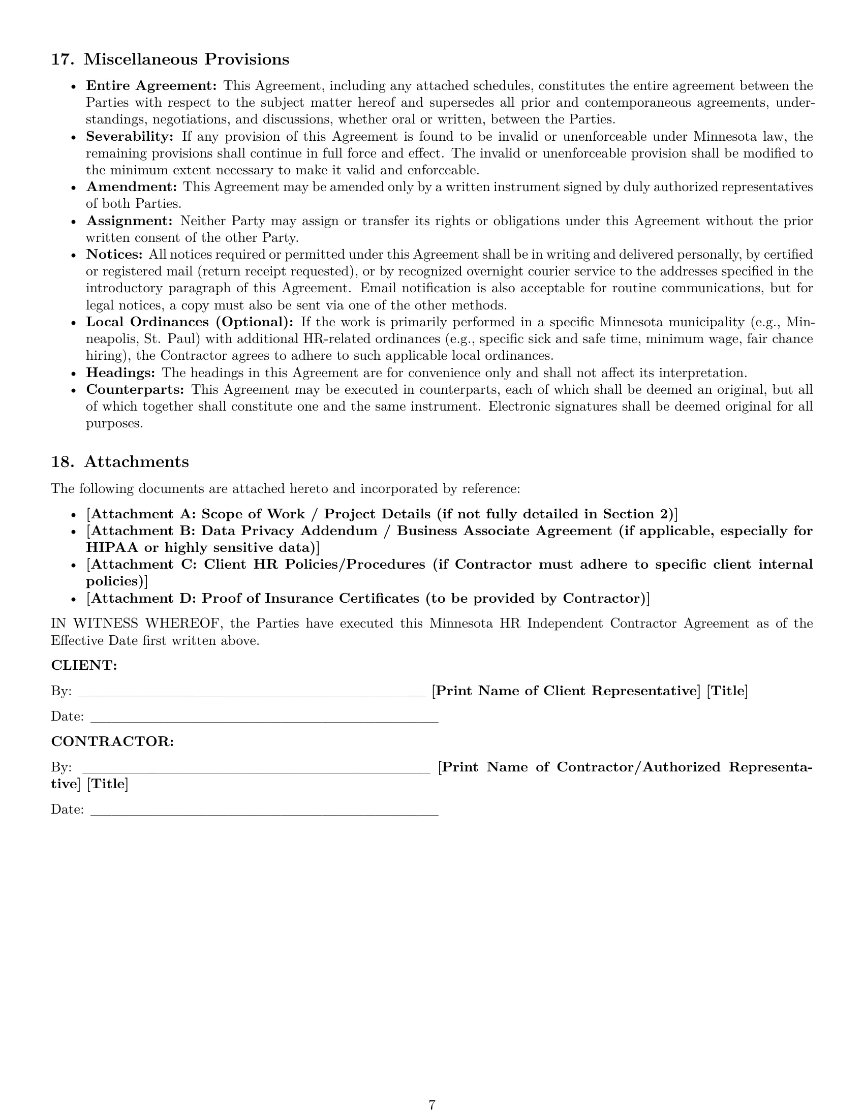 Preview page 7 of Pro Minnesota hr independent contractor agreement template