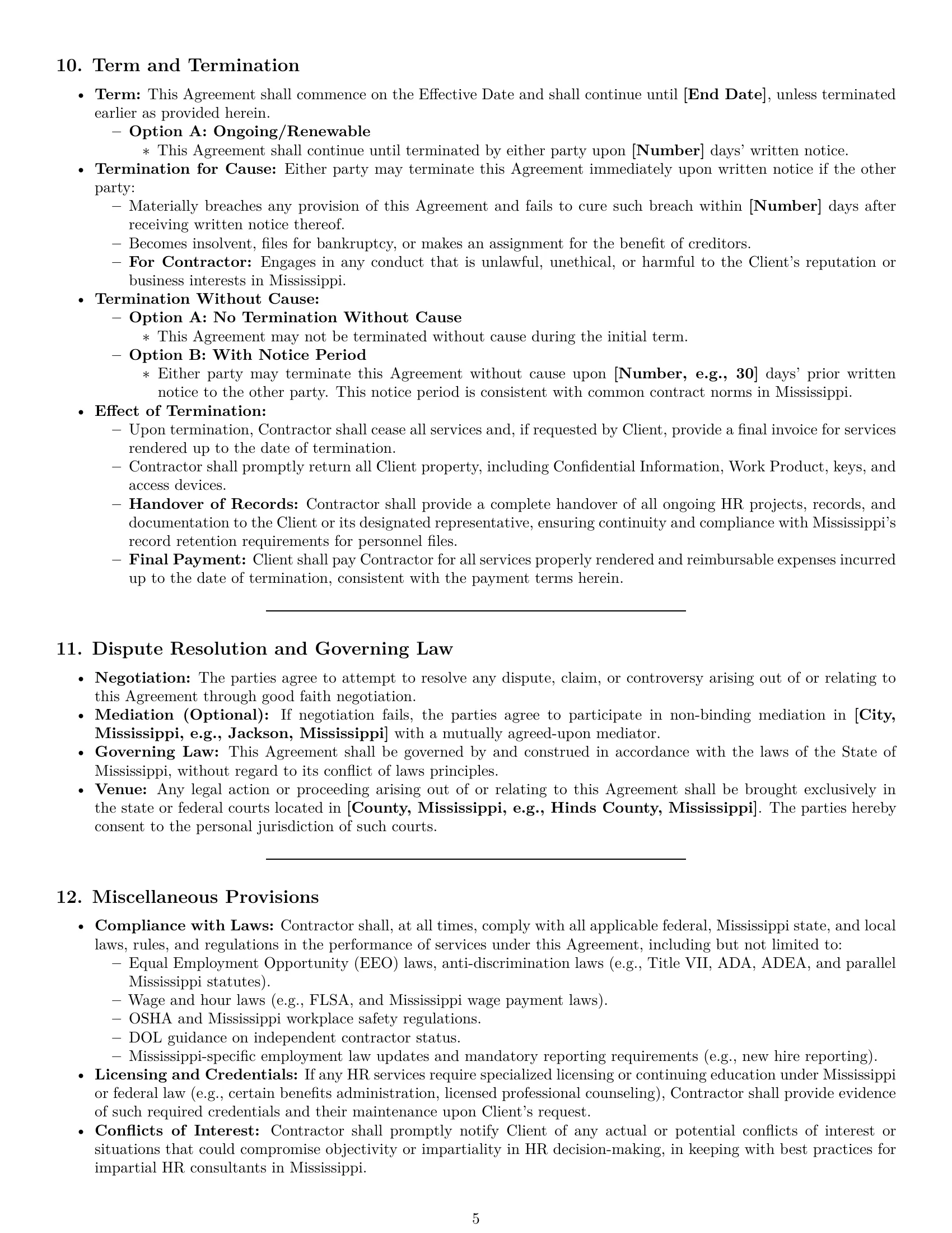 Preview page 5 of Pro Mississippi hr independent contractor agreement template