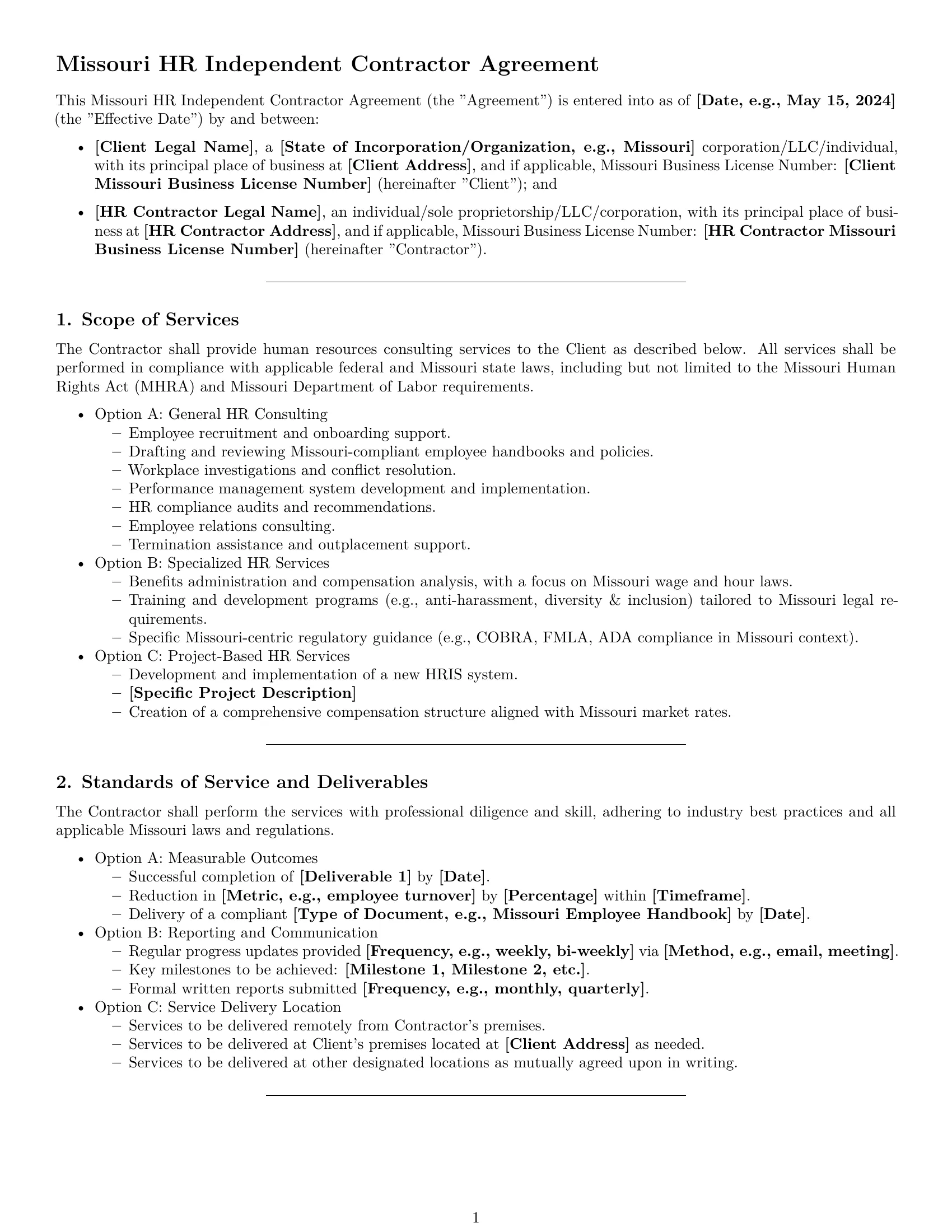Preview page 1 of Pro Missouri hr independent contractor agreement template