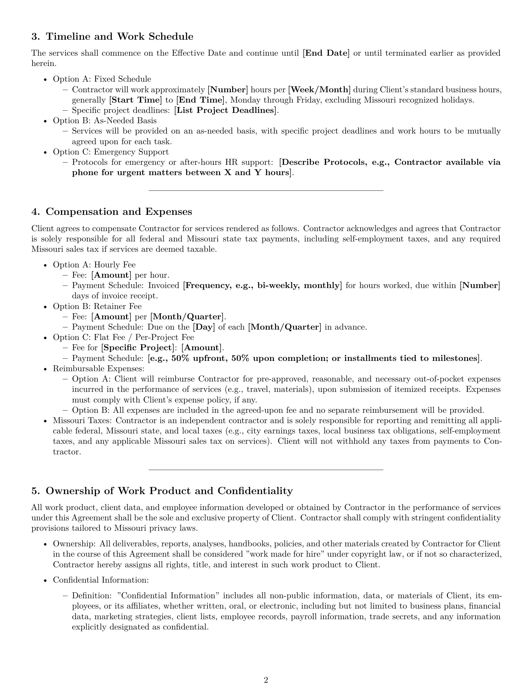 Preview page 2 of Pro Missouri hr independent contractor agreement template