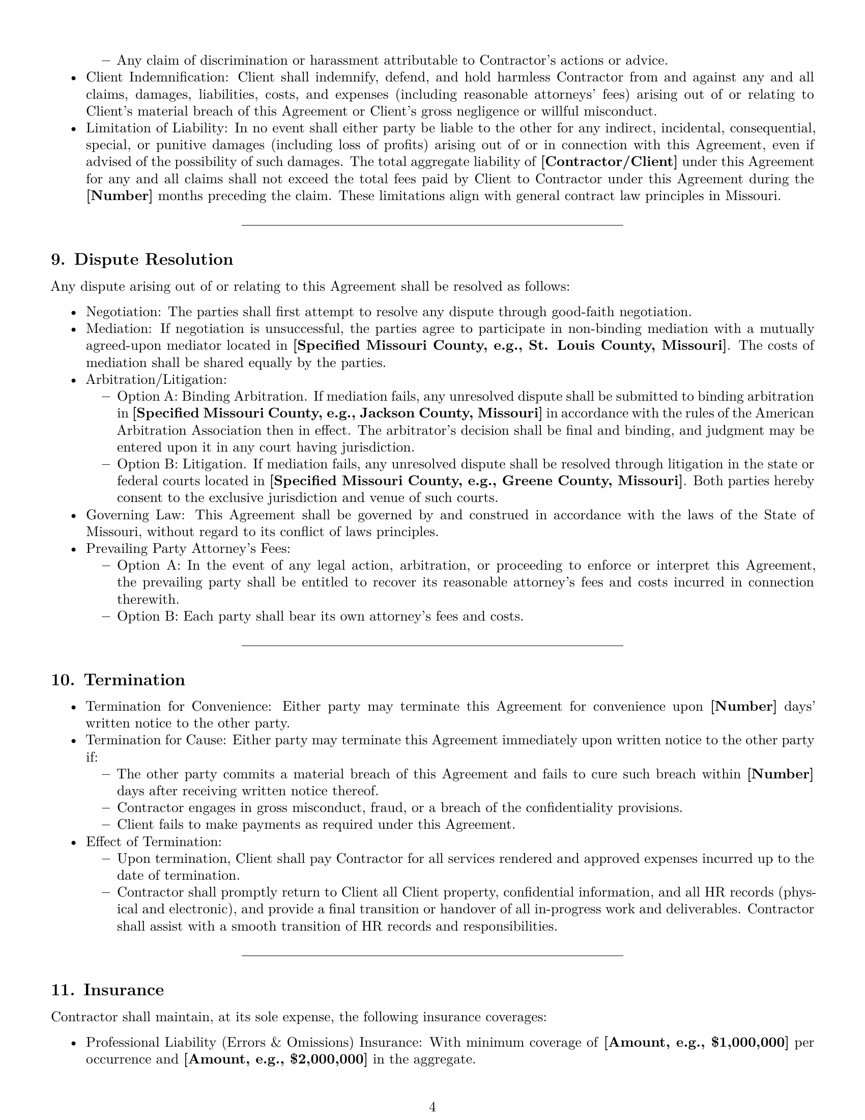 Preview page 4 of Pro Missouri hr independent contractor agreement template