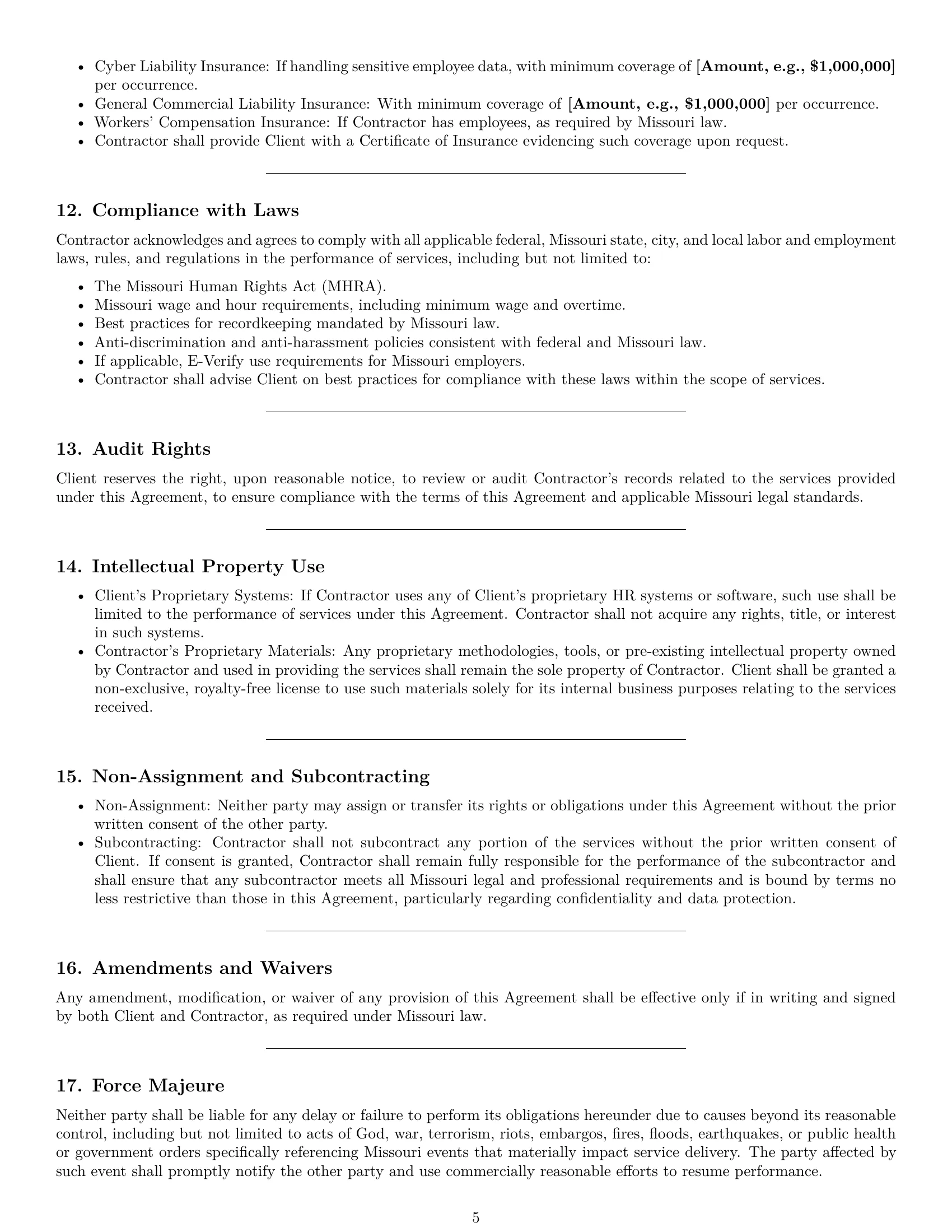 Preview page 5 of Pro Missouri hr independent contractor agreement template
