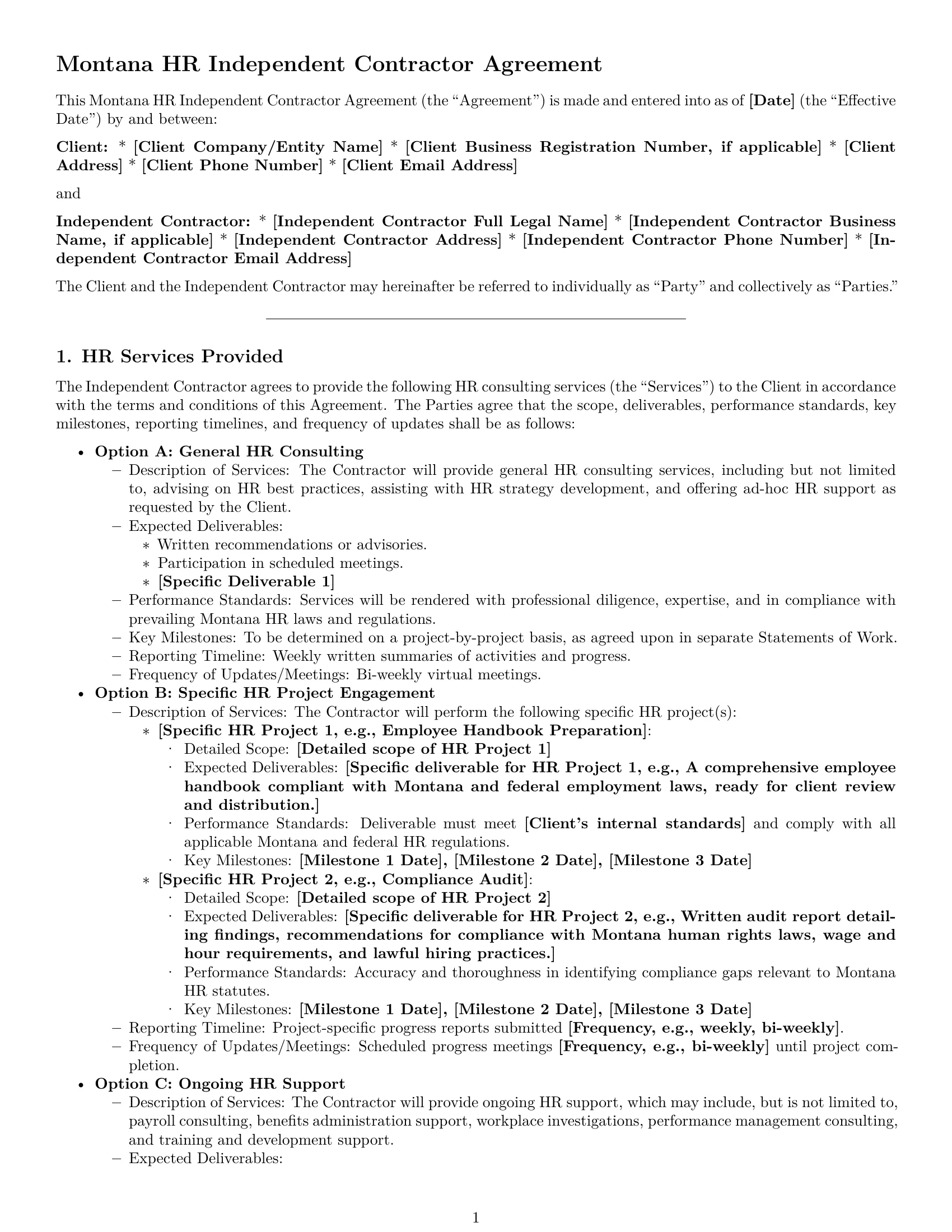 Preview page 1 of Pro Montana hr independent contractor agreement template