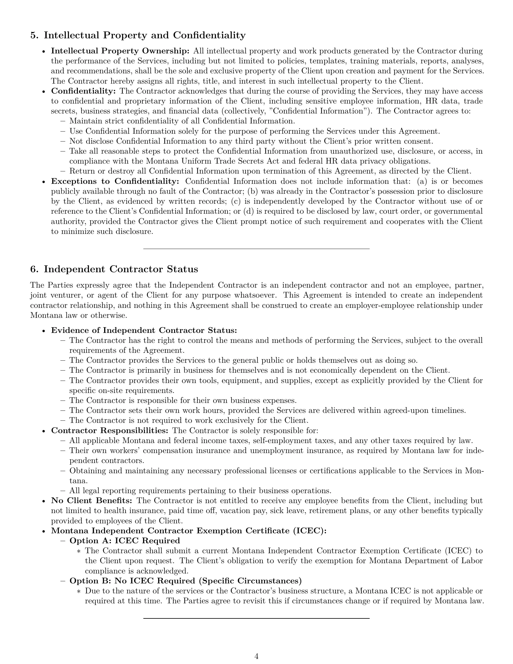 Preview page 4 of Pro Montana hr independent contractor agreement template