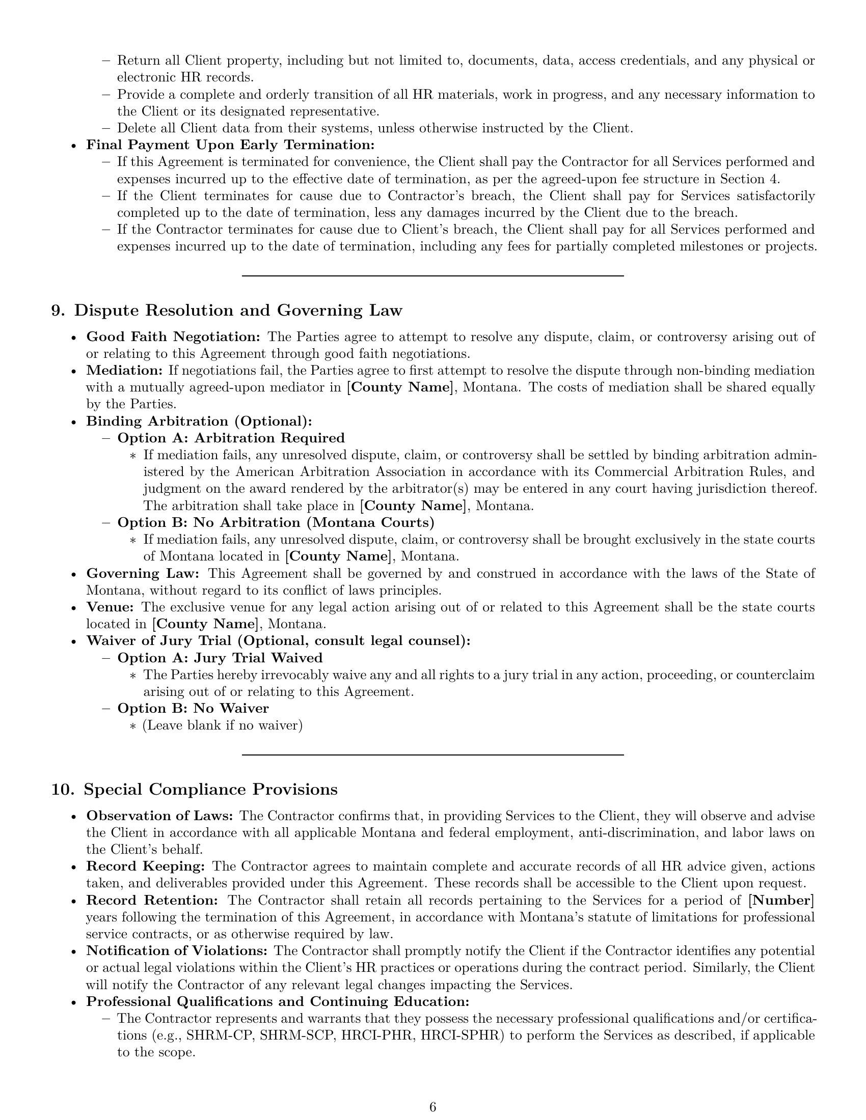 Preview page 6 of Pro Montana hr independent contractor agreement template