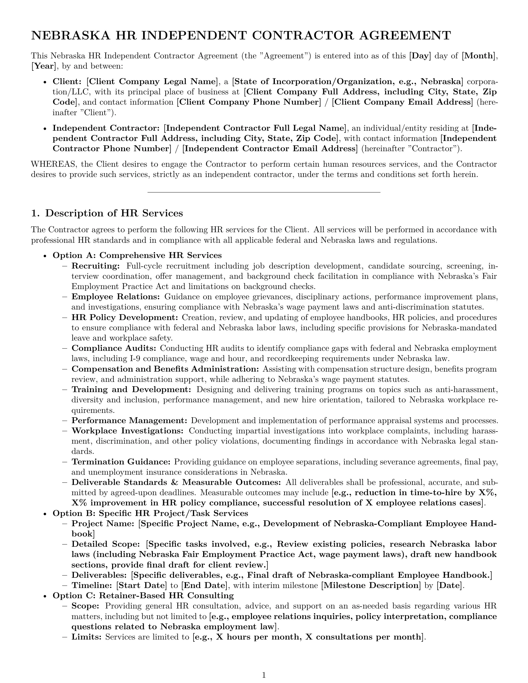 Preview page 1 of Pro Nebraska hr independent contractor agreement template