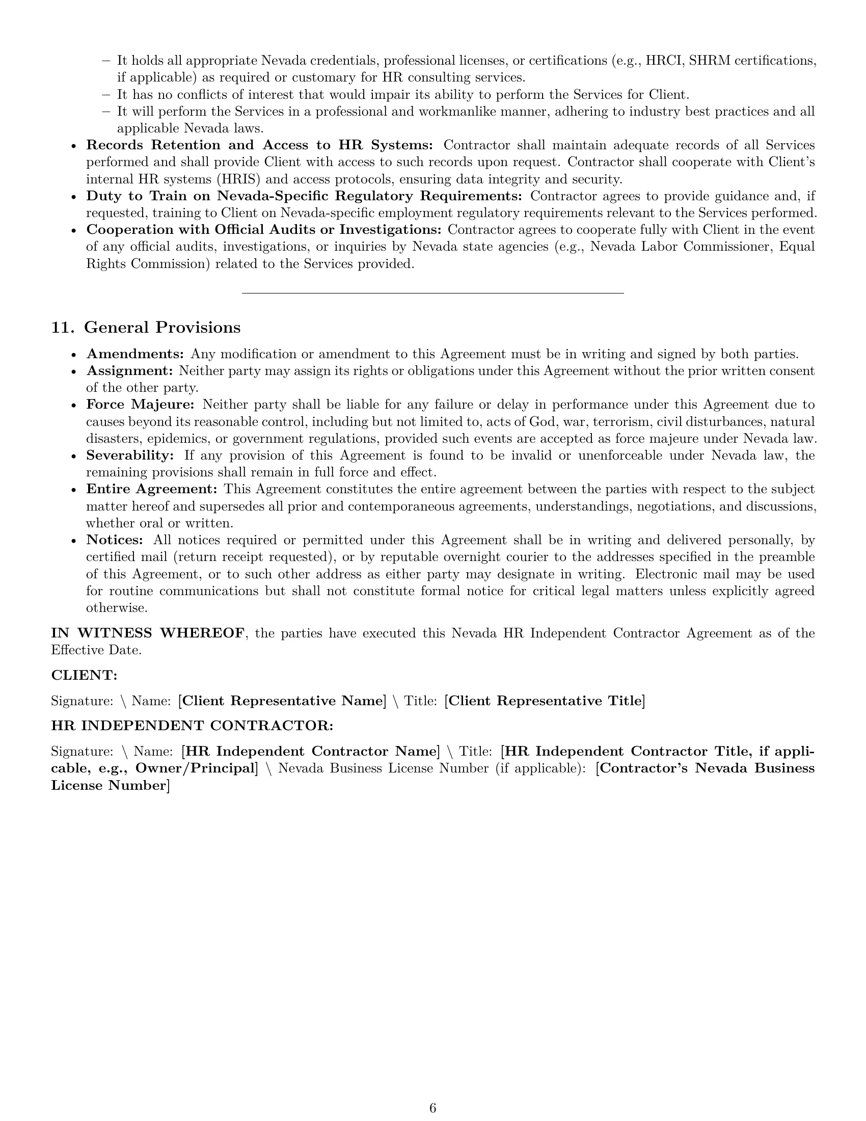 Preview page 6 of Pro Nevada hr independent contractor agreement template