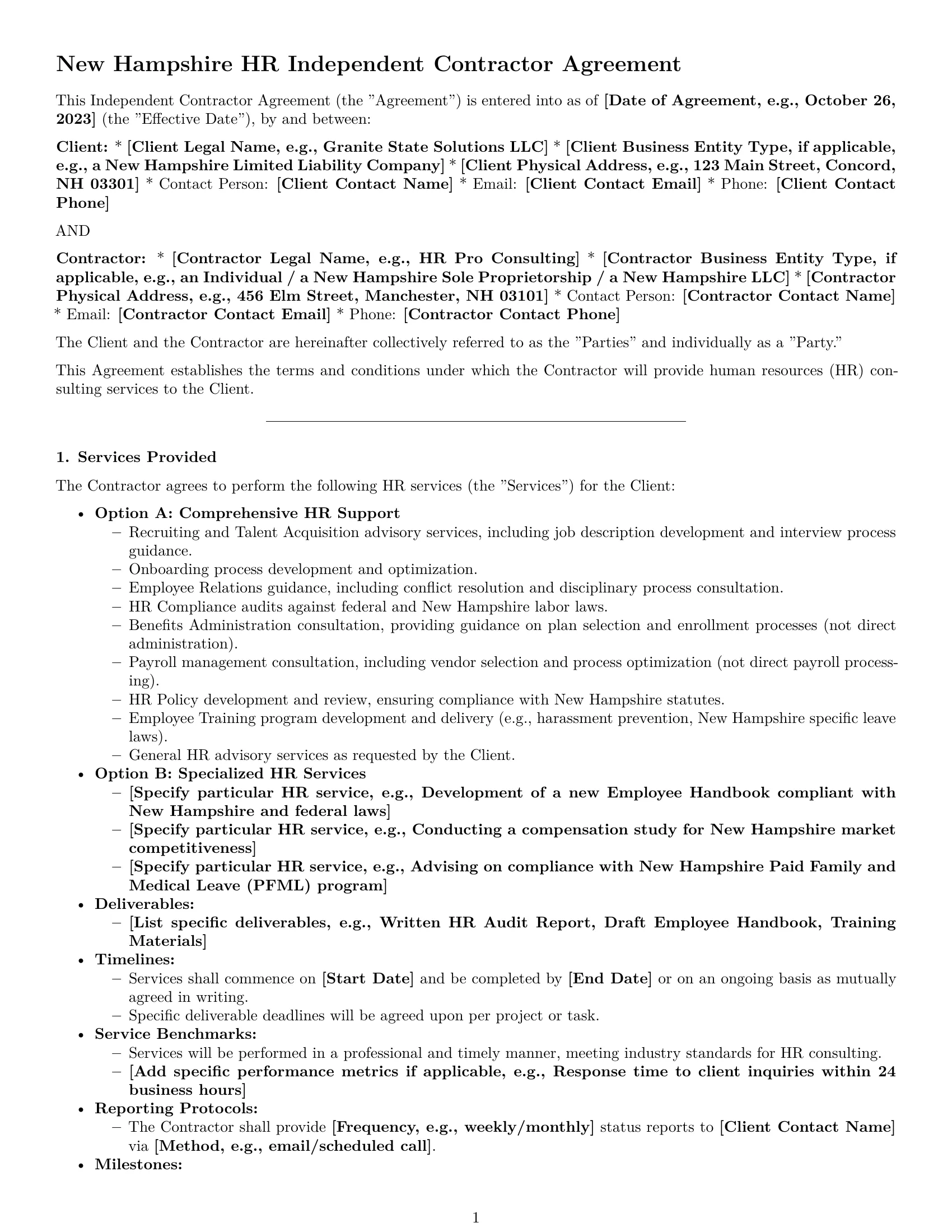 Preview page 1 of Pro New Hampshire hr independent contractor agreement template