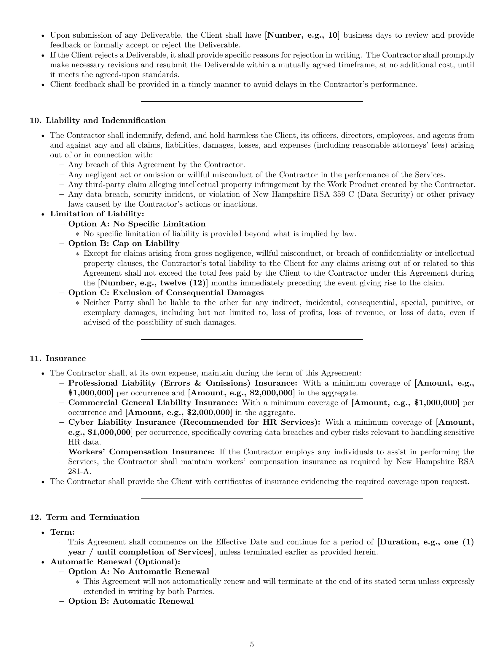 Preview page 5 of Pro New Hampshire hr independent contractor agreement template