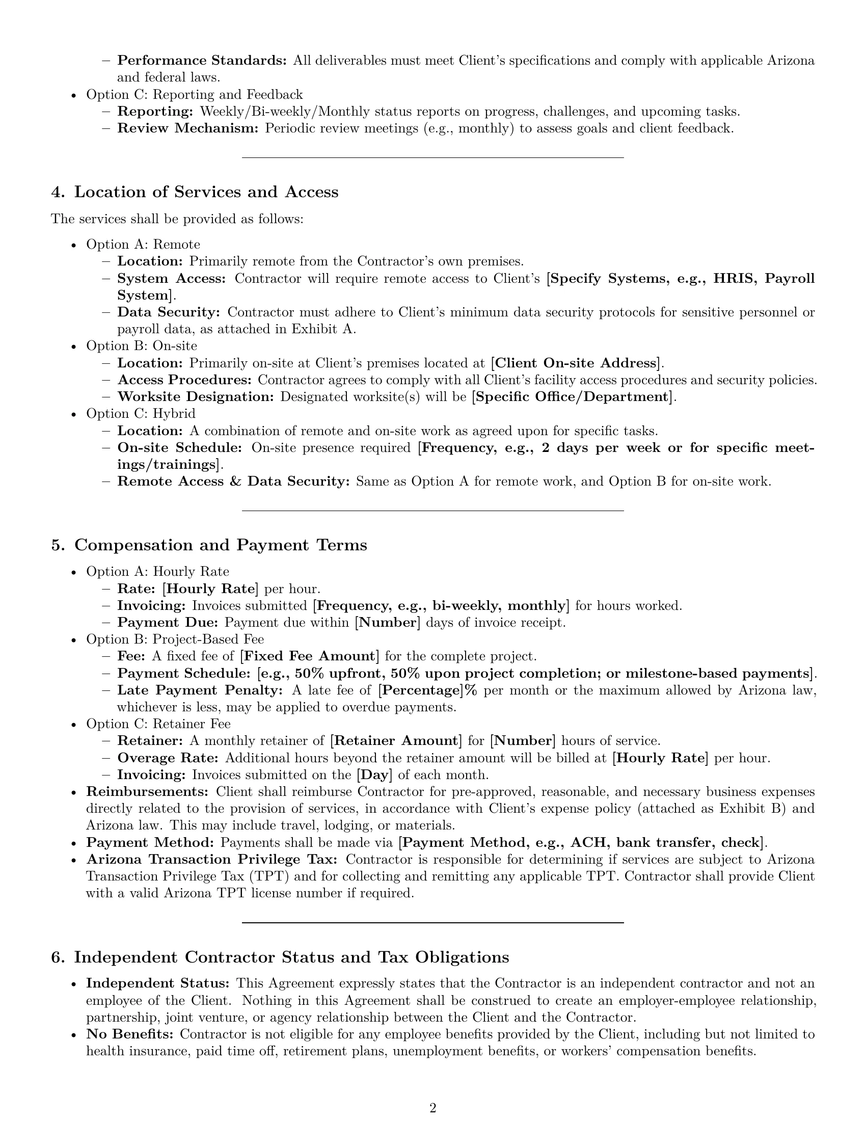 Preview page 2 of Pro Arizona hr independent contractor agreement template