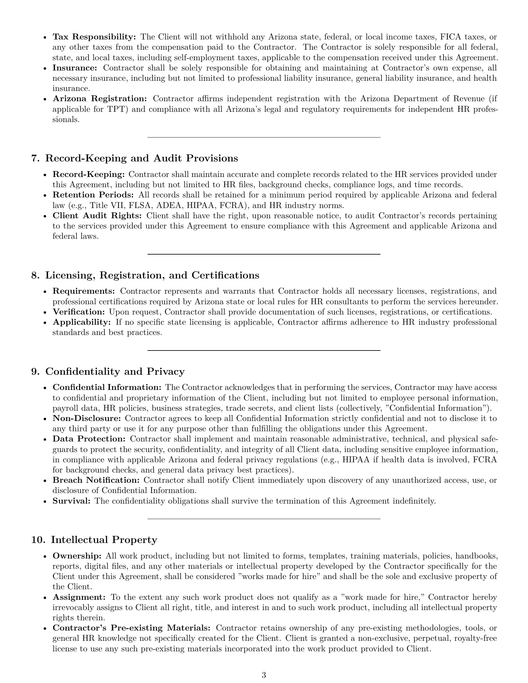 Preview page 3 of Pro Arizona hr independent contractor agreement template