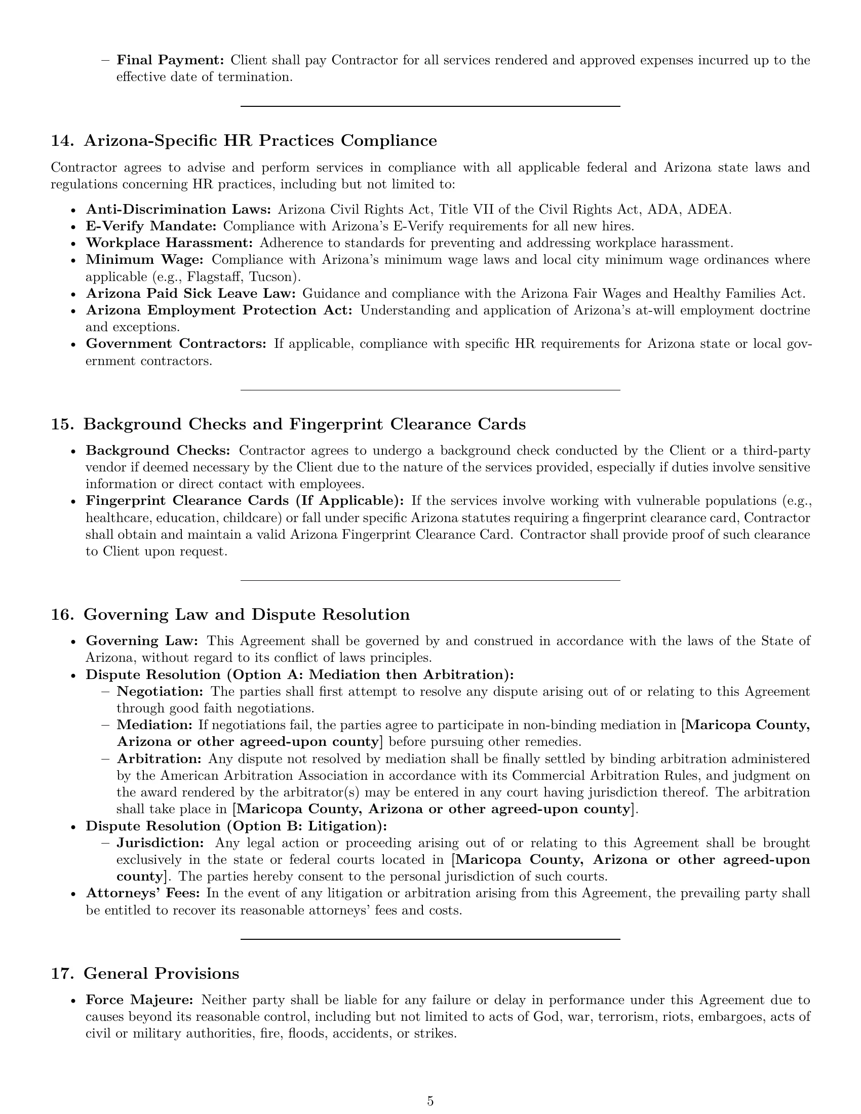 Preview page 5 of Pro Arizona hr independent contractor agreement template