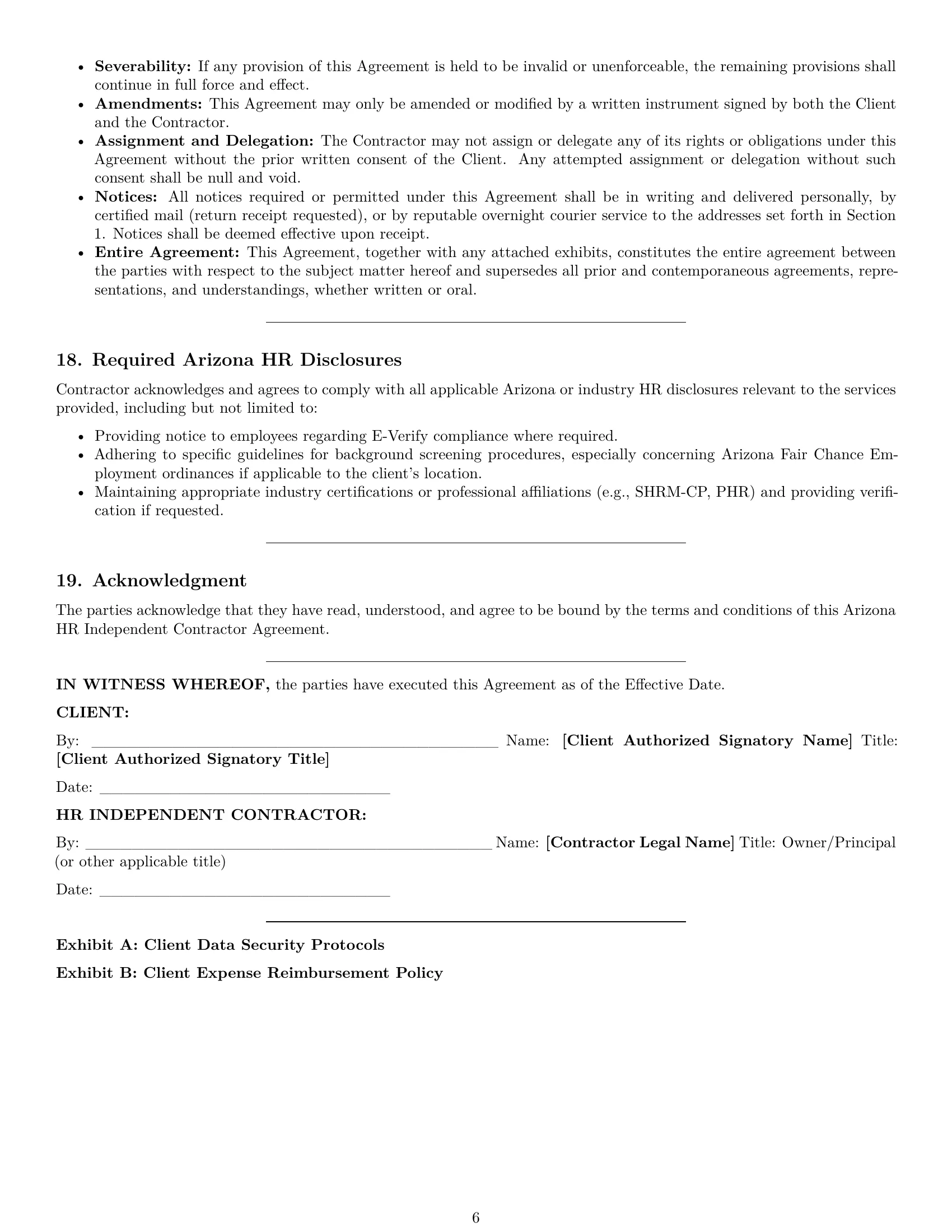 Preview page 6 of Pro Arizona hr independent contractor agreement template