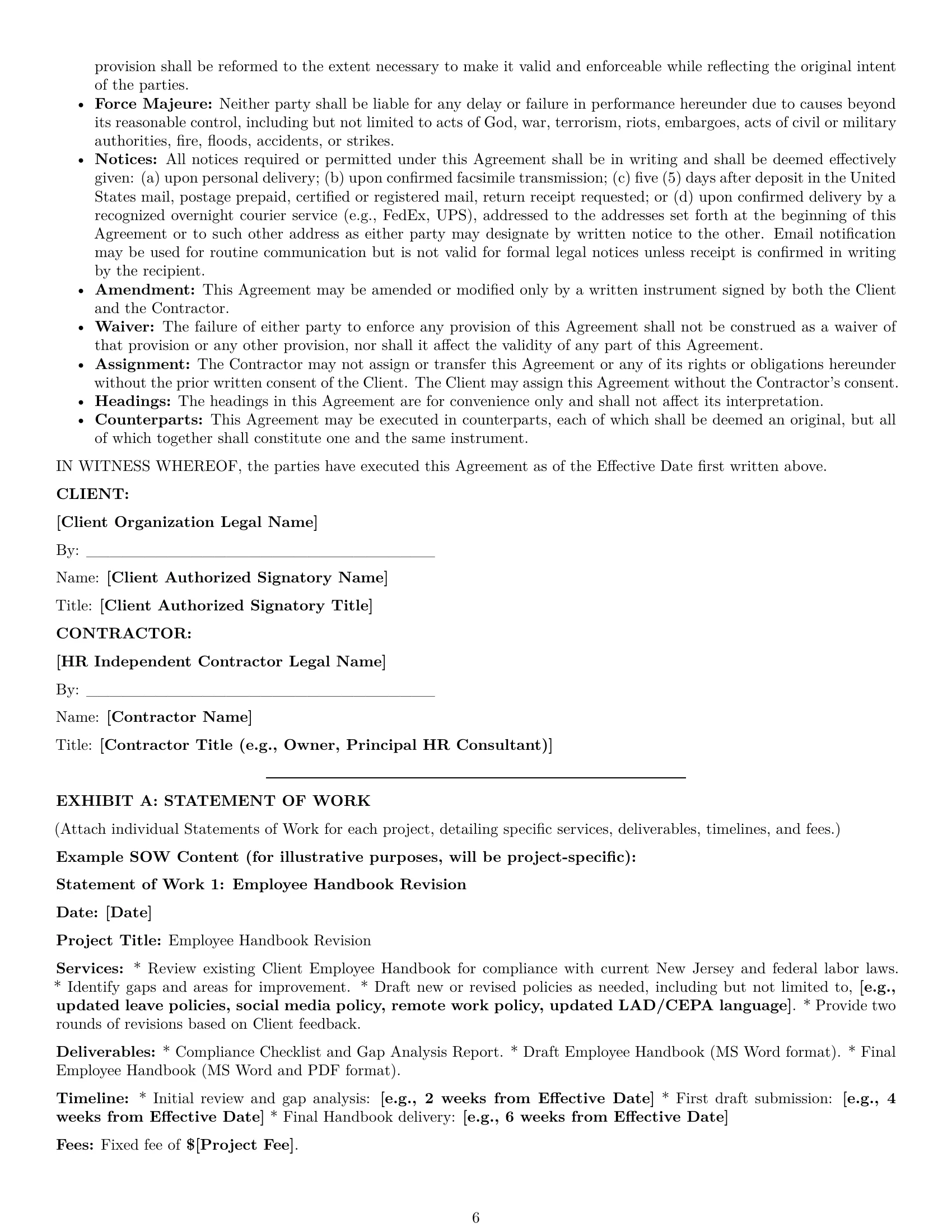 Preview page 6 of Pro New Jersey hr independent contractor agreement template