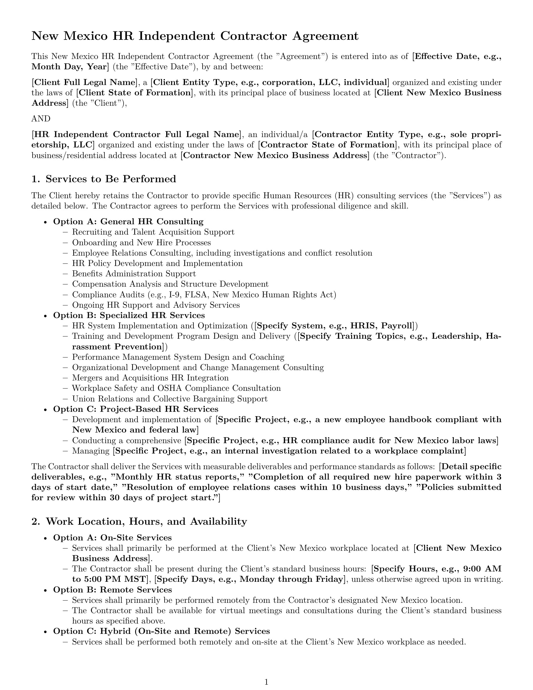 Preview page 1 of Pro New Mexico hr independent contractor agreement template