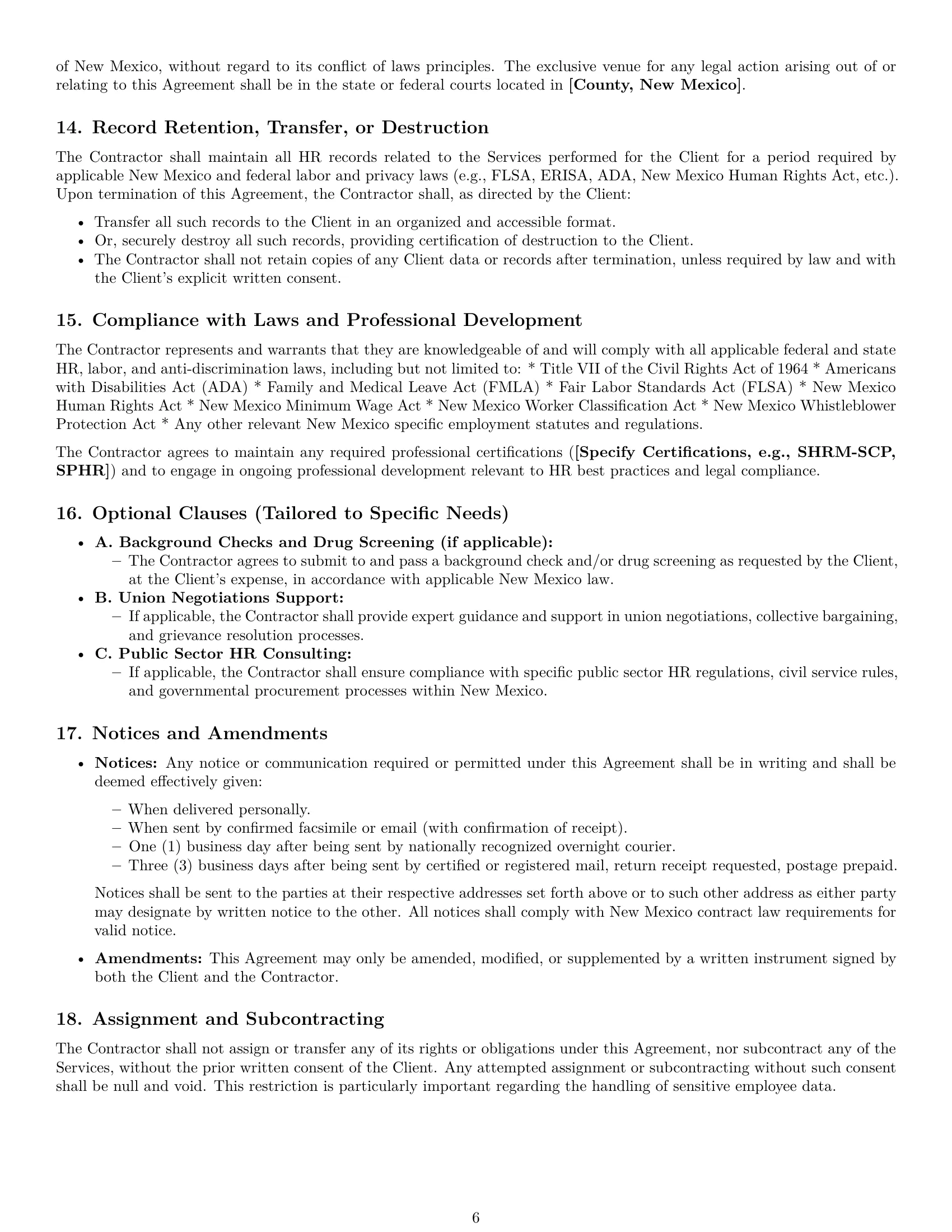 Preview page 6 of Pro New Mexico hr independent contractor agreement template