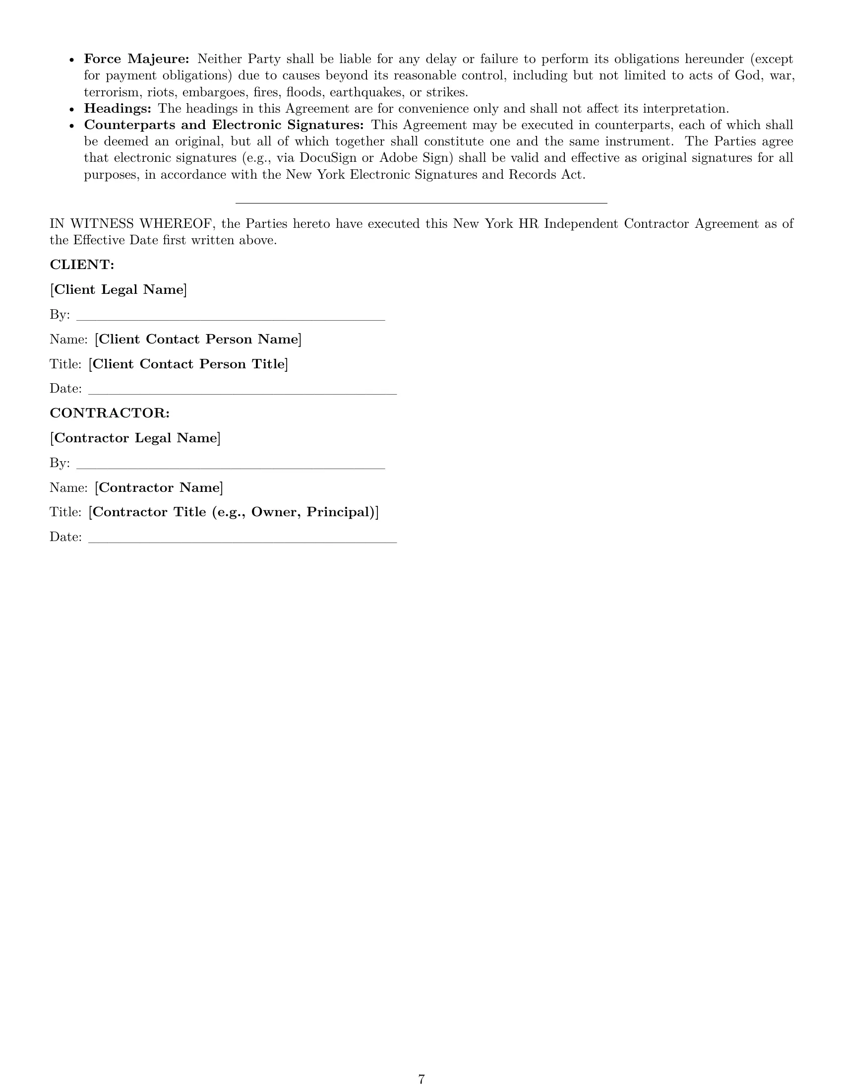 Preview page 7 of Pro New York hr independent contractor agreement template